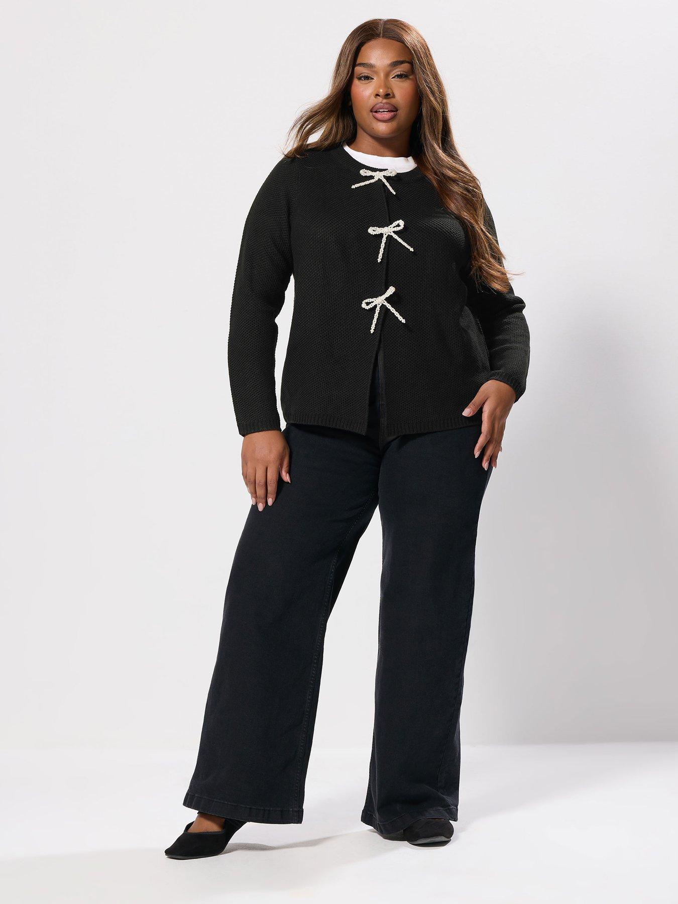 yours-curve-pearl-bow-button-cardigan-blackback