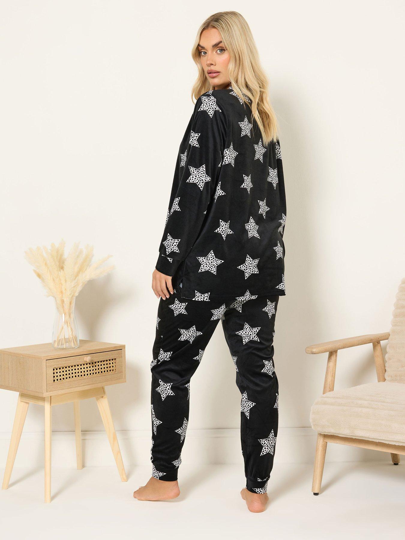 yours-curve-stars-fleece-pyjama-set-blackstillFront