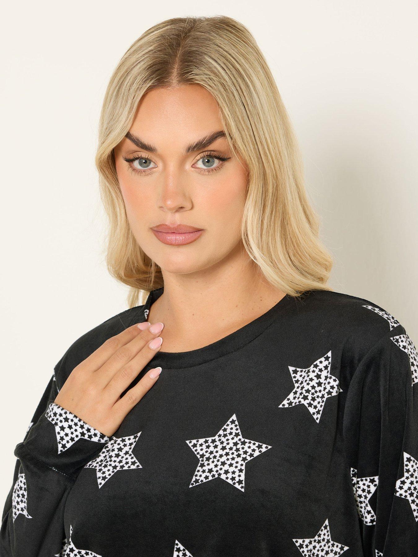 yours-curve-stars-fleece-pyjama-set-blackoutfit