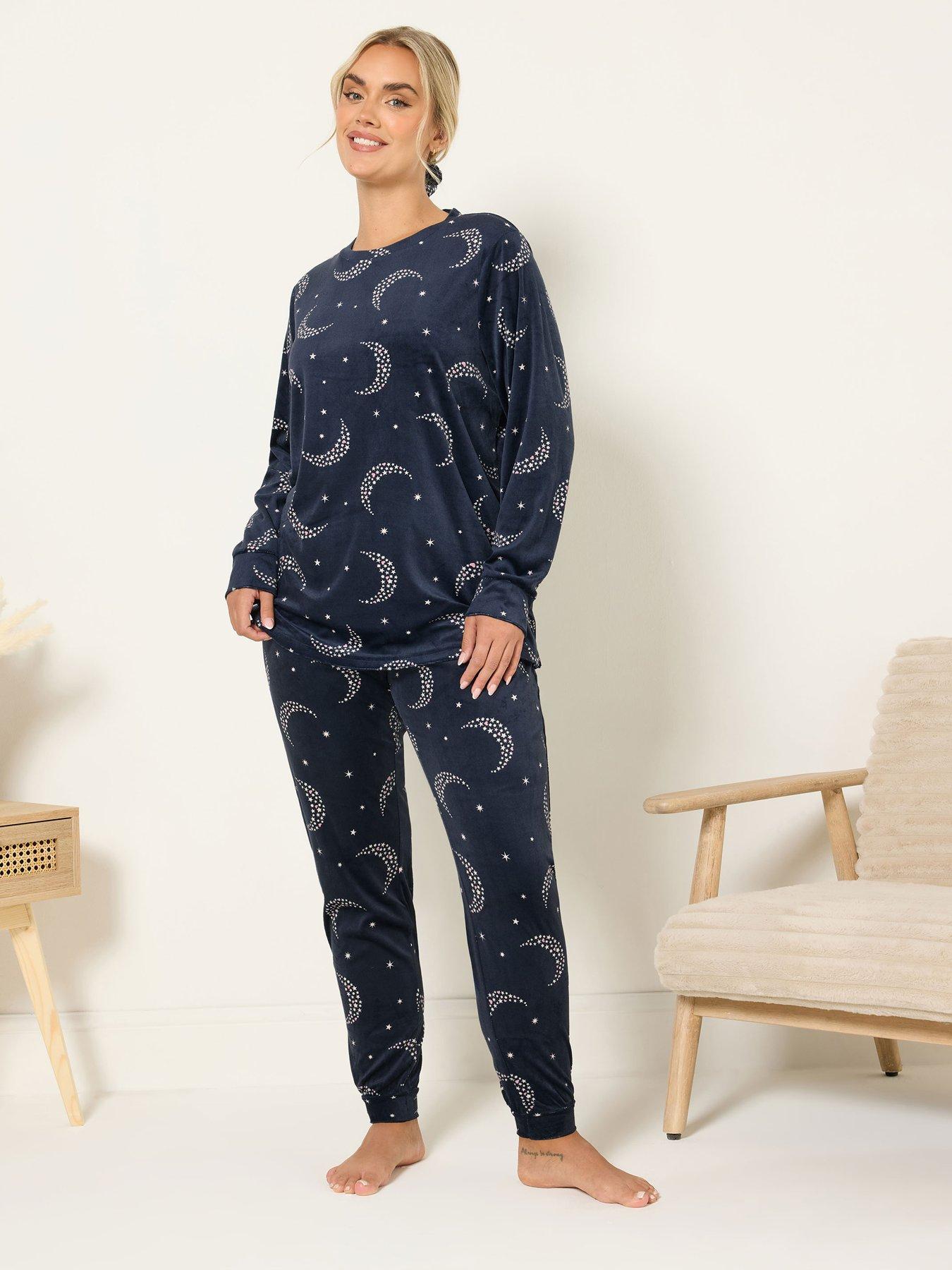 Yours Curve Star Moons Fleece Pj Set - Blue