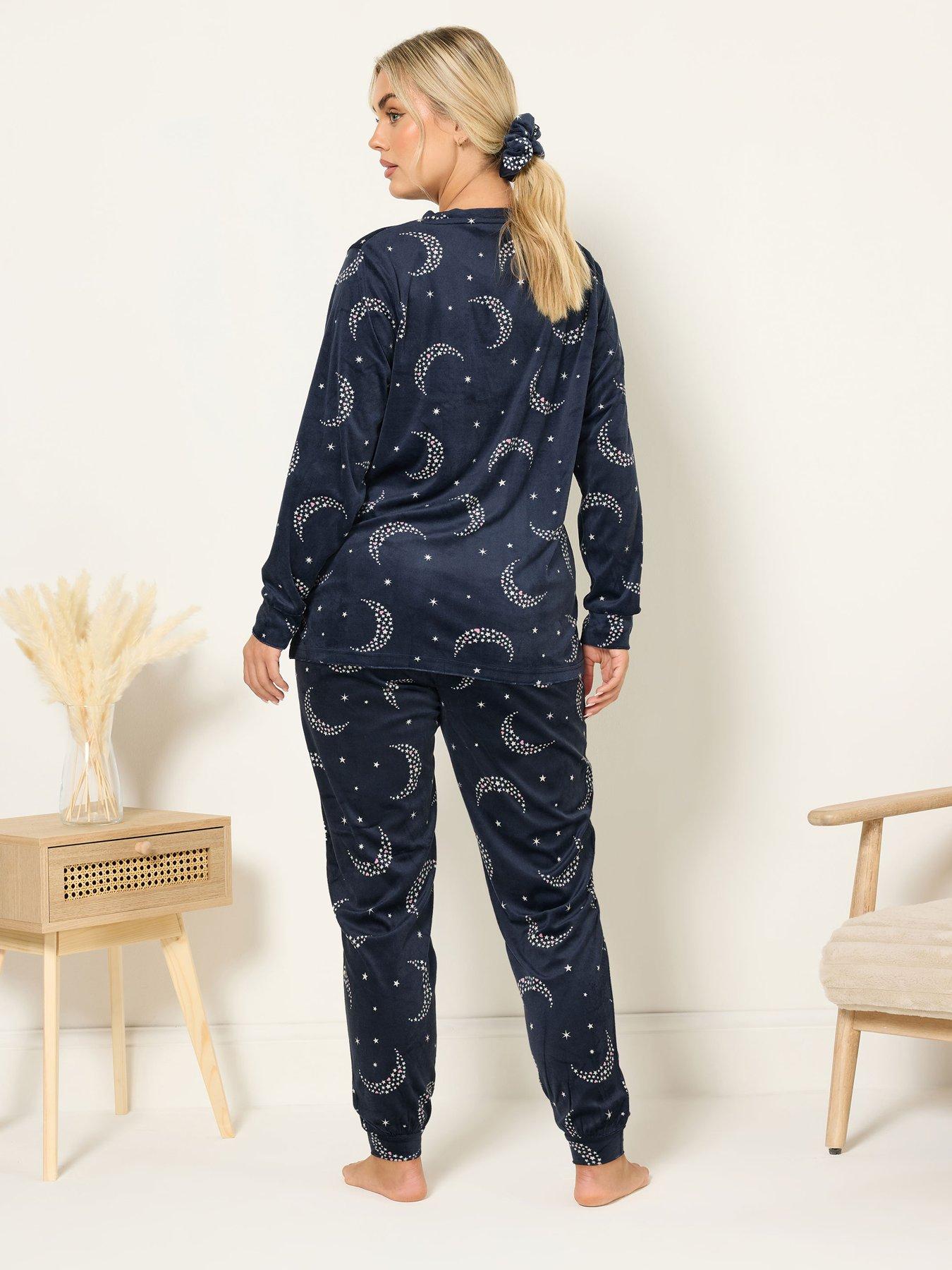 Image 2 of 4 of Yours Curve Star Moons Fleece Pj Set - Blue