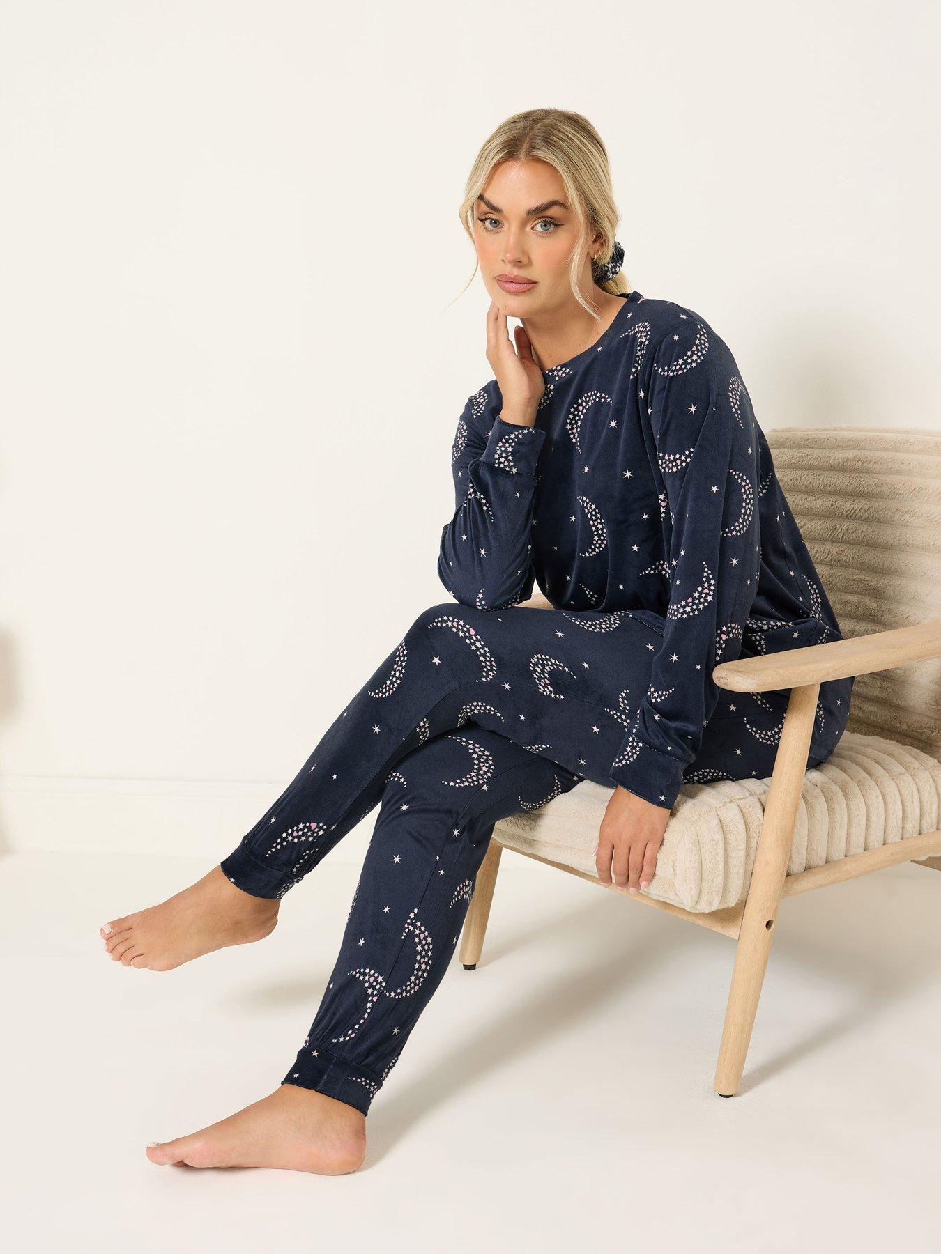Image 3 of 4 of Yours Curve Star Moons Fleece Pj Set - Blue