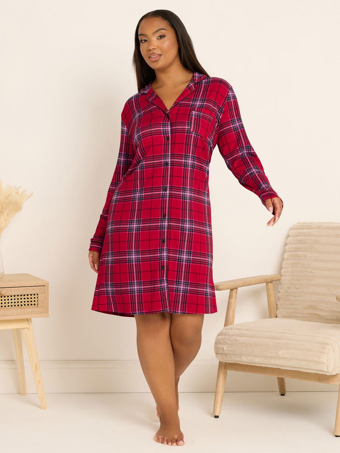 yours-curve-soft-touch-button-star-check-nightdress-red