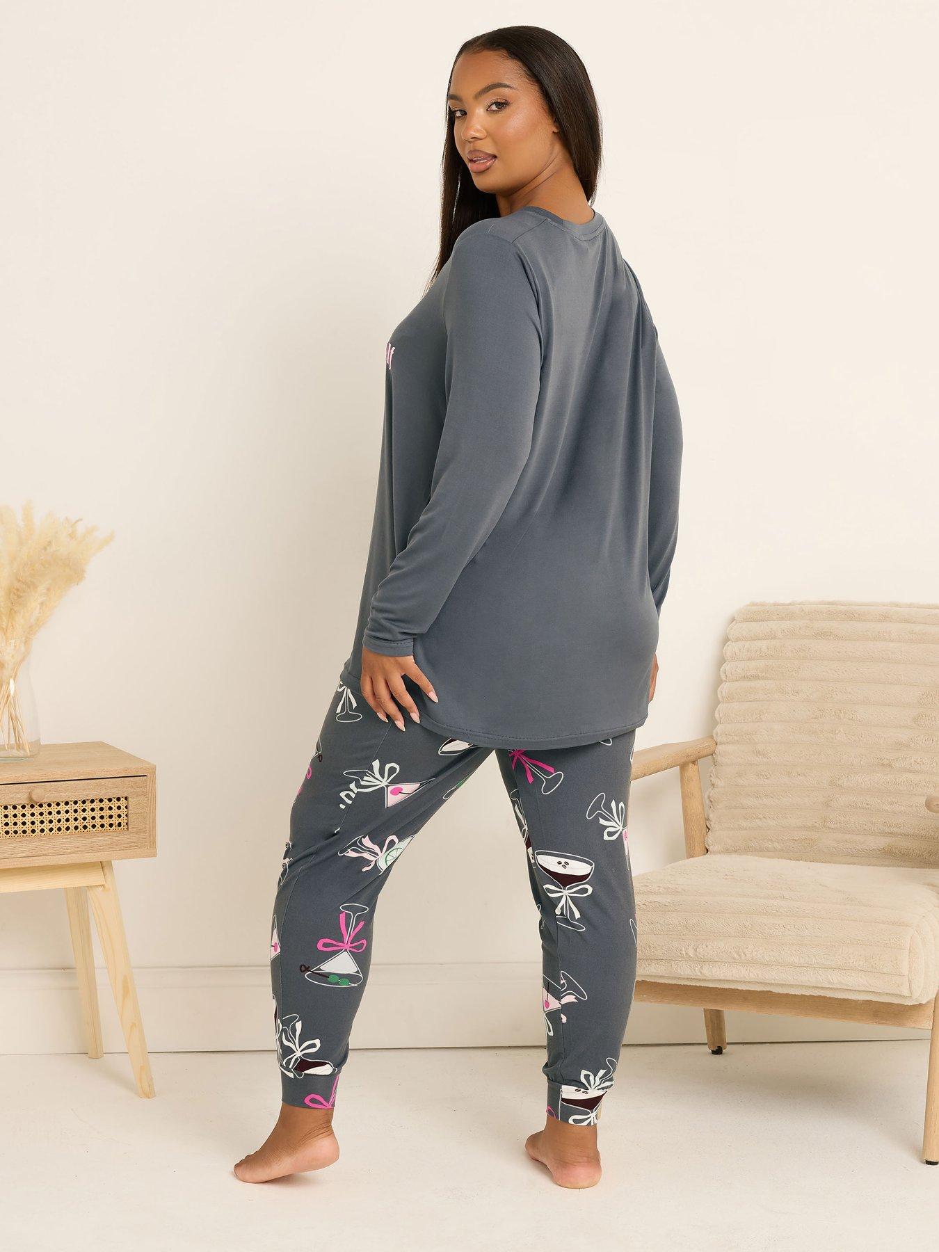 Image 2 of 4 of Yours Curve Soft Touch Cocktails Pyjama Set - Grey