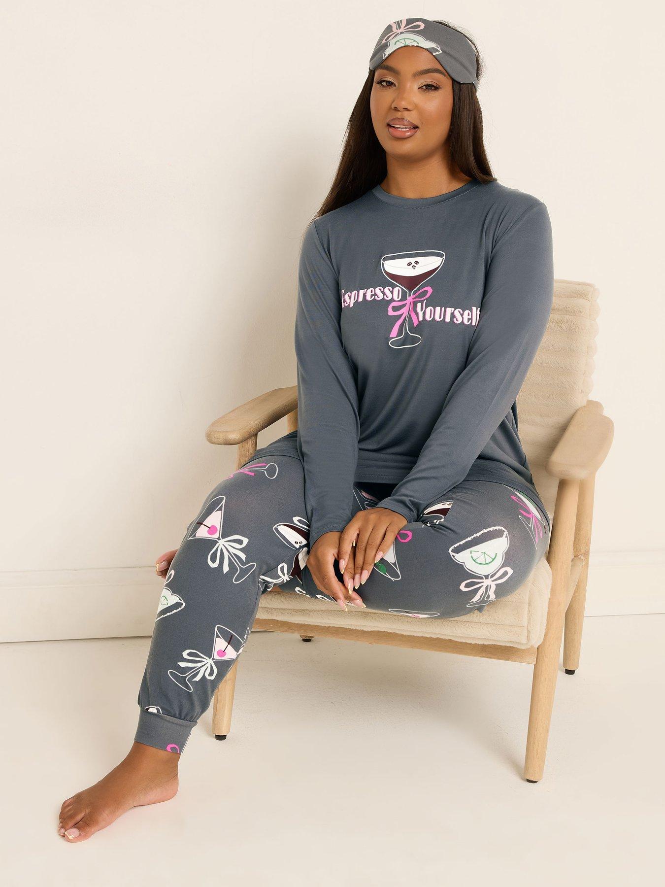 Image 4 of 4 of Yours Curve Soft Touch Cocktails Pyjama Set - Grey