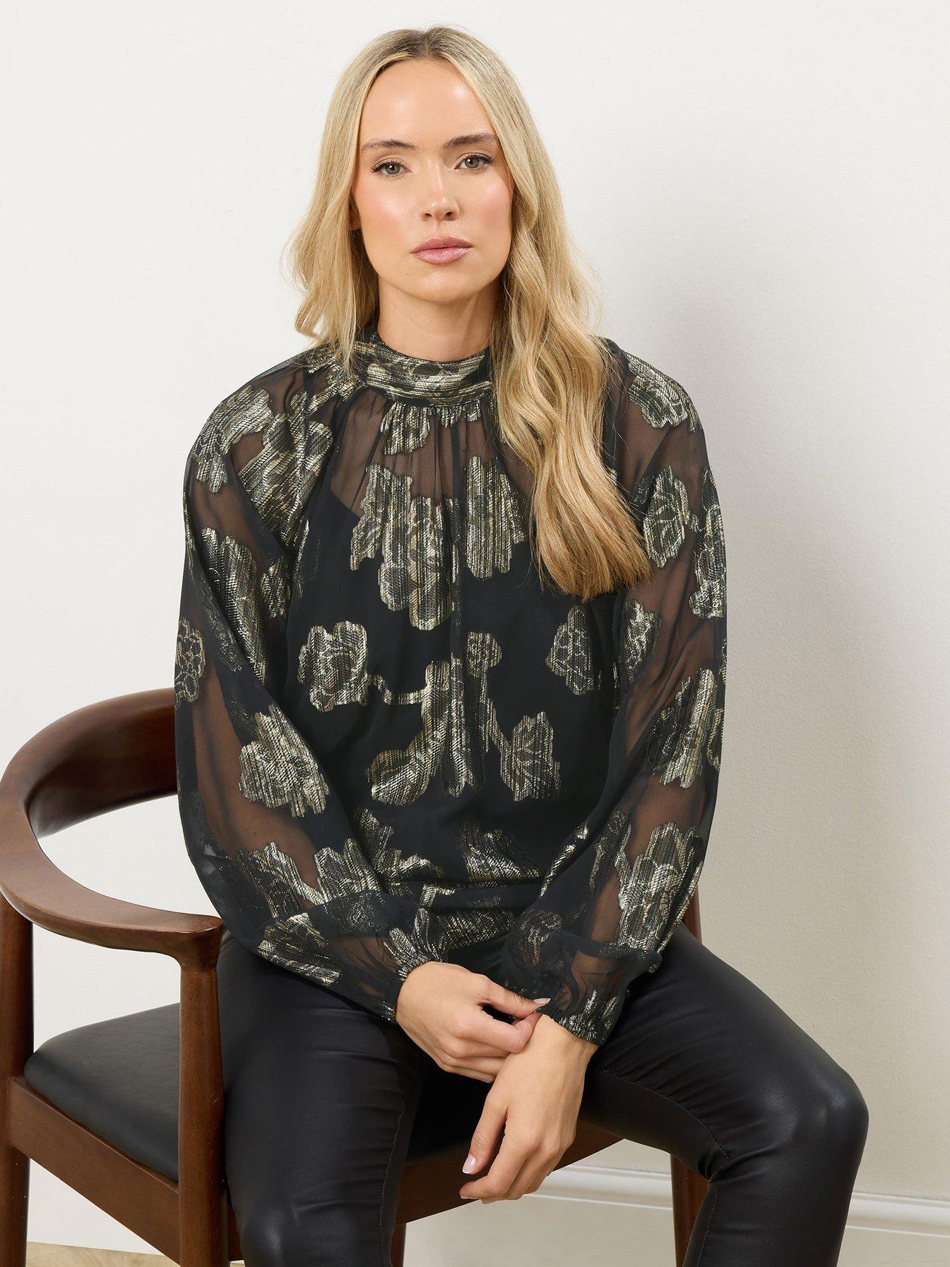 Long Tall Sally Jacquard High Neck Blouse - Black