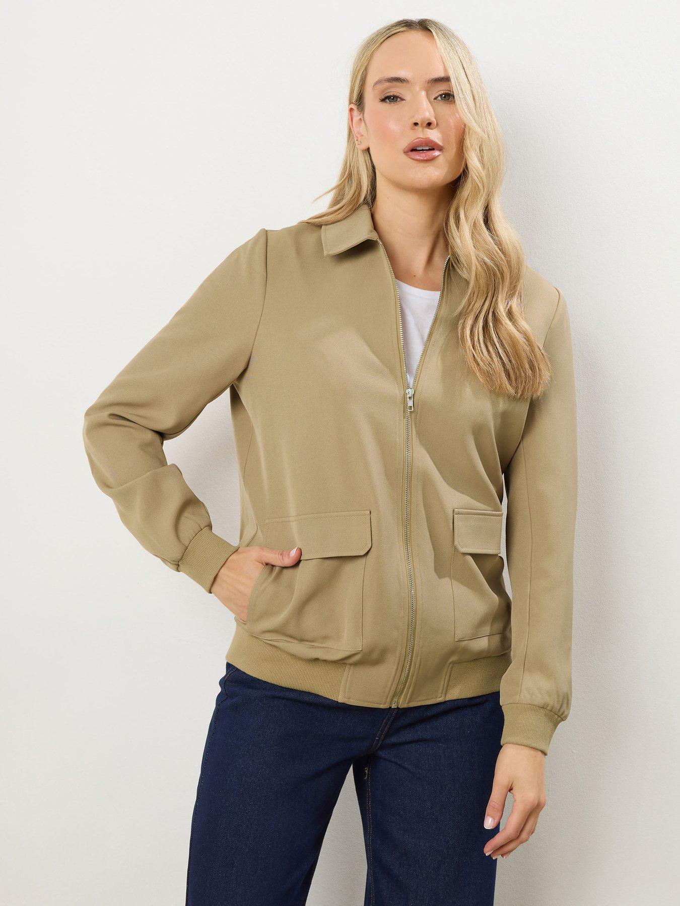Long Tall Sally Collared Bomber Jacket - Natural