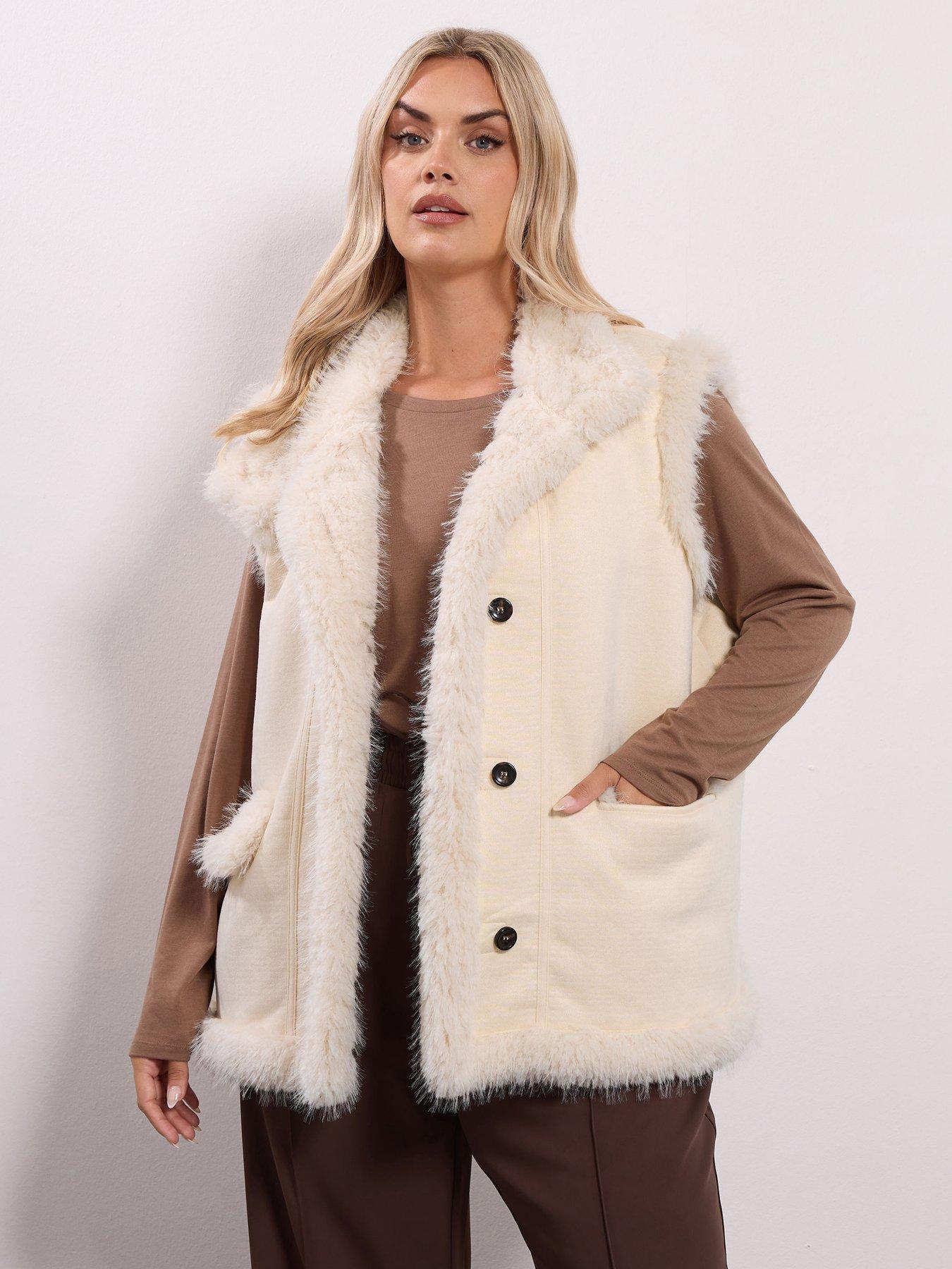 Yours Curve Shaggy Fur Gilet - Ivory