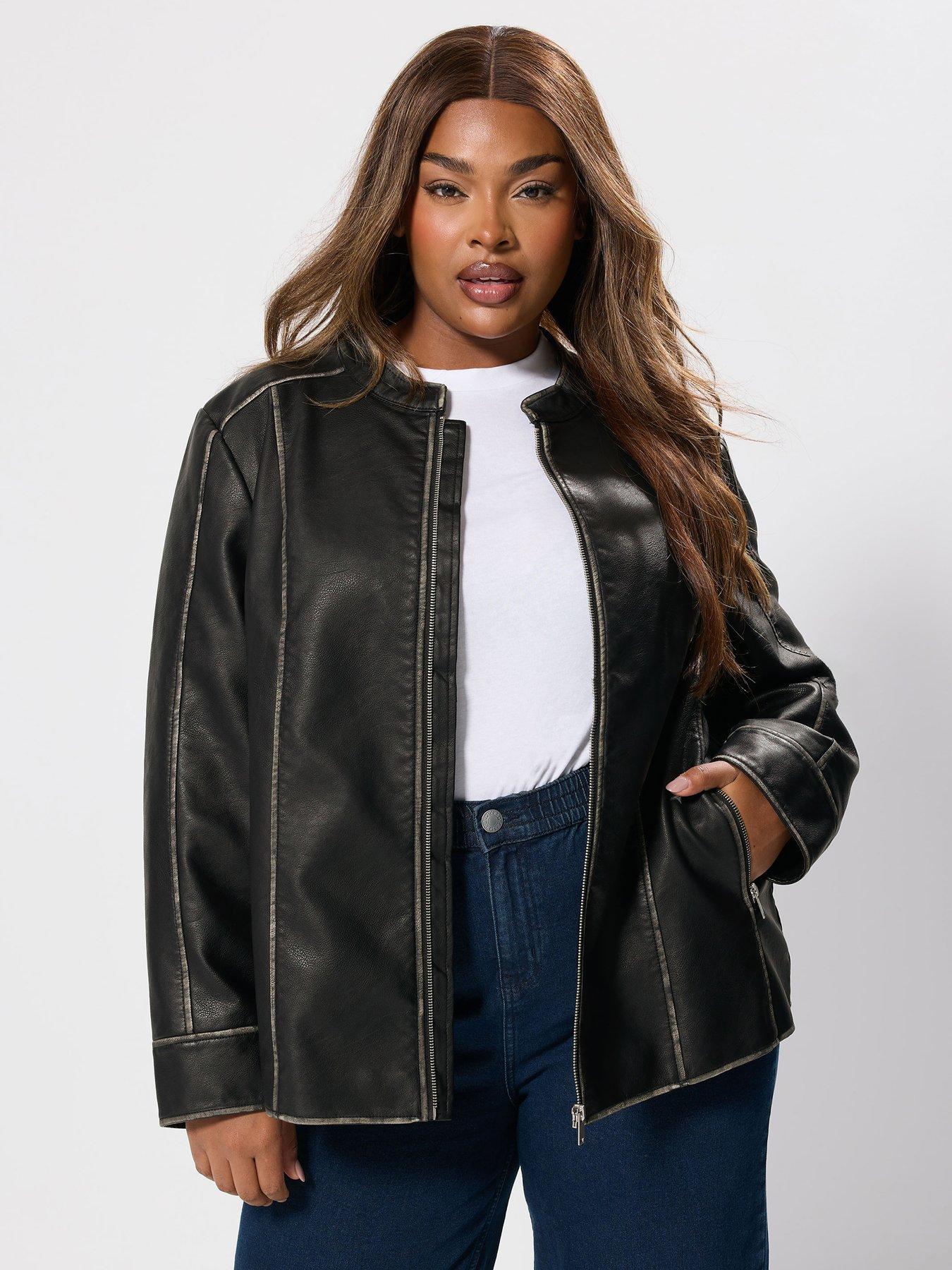 Yours Curve Pu Jacket - Grey