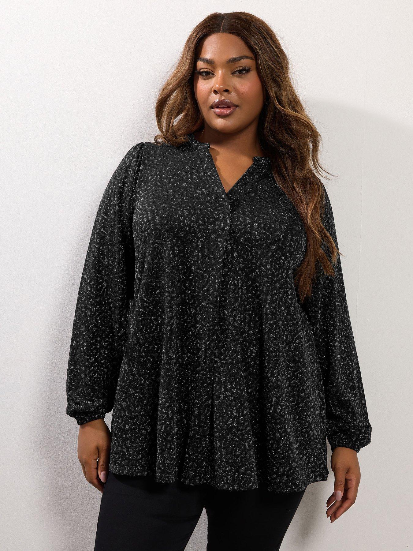 yours-curve-pleat-front-jacquard-top-black