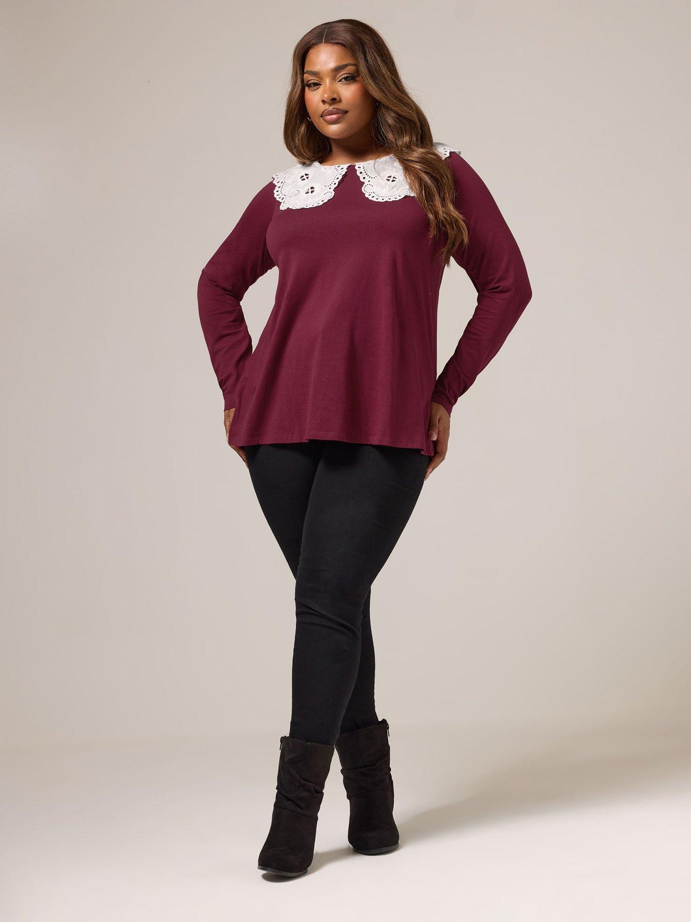 yours-curve-lace-collar-long-sleeve-a-line-top-brownback