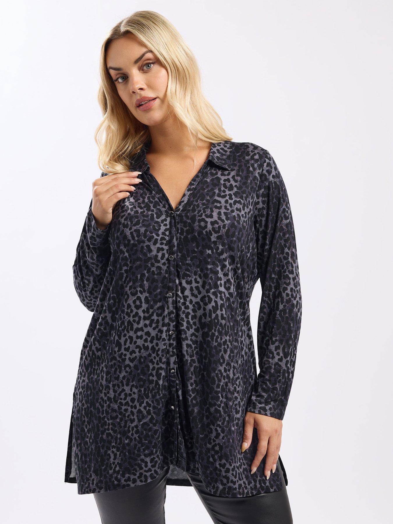 Yours Curve Leopard Shirt - Grey