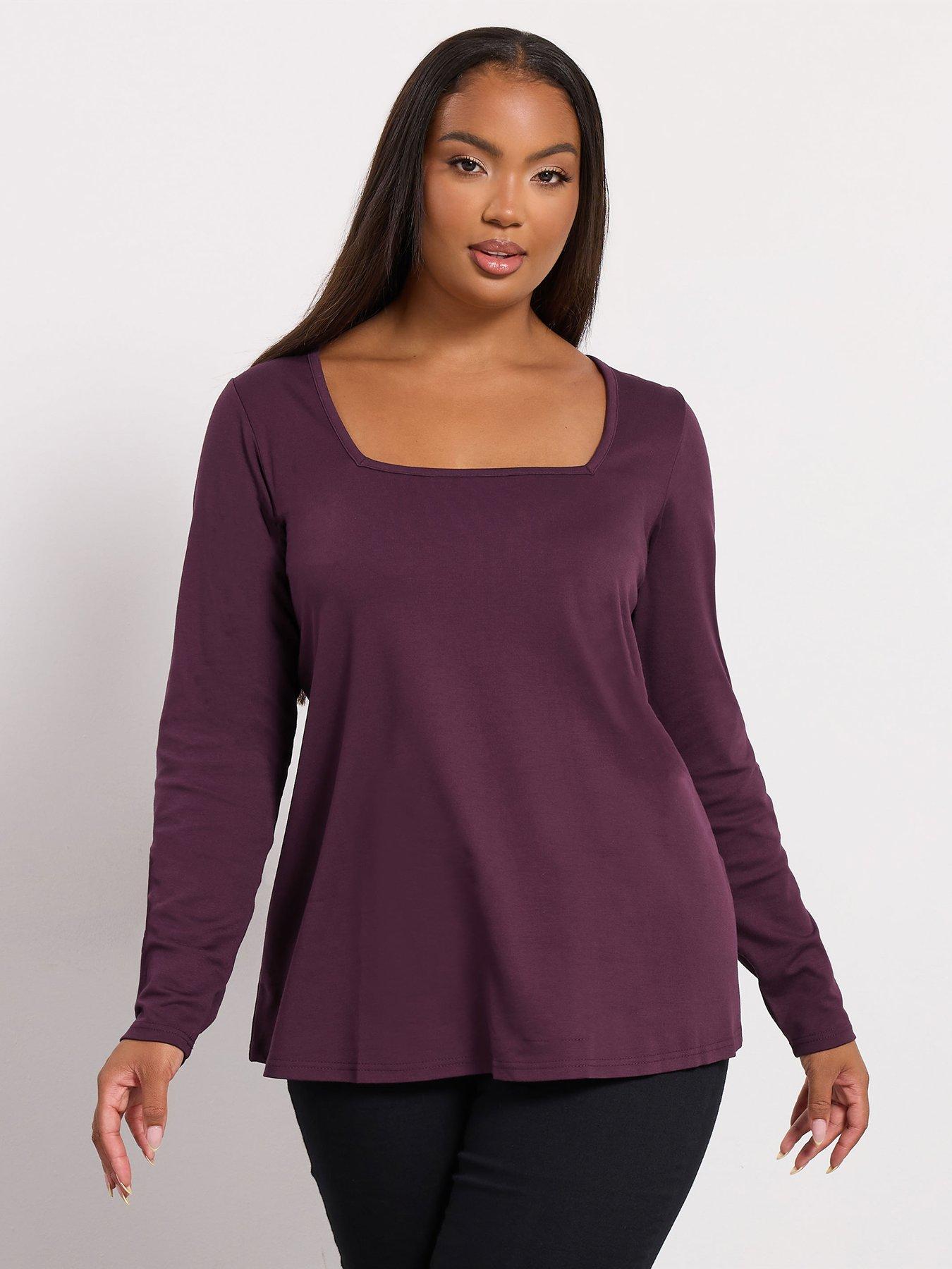 yours-curve-long-sleeve-square-neck-swing-top-purple