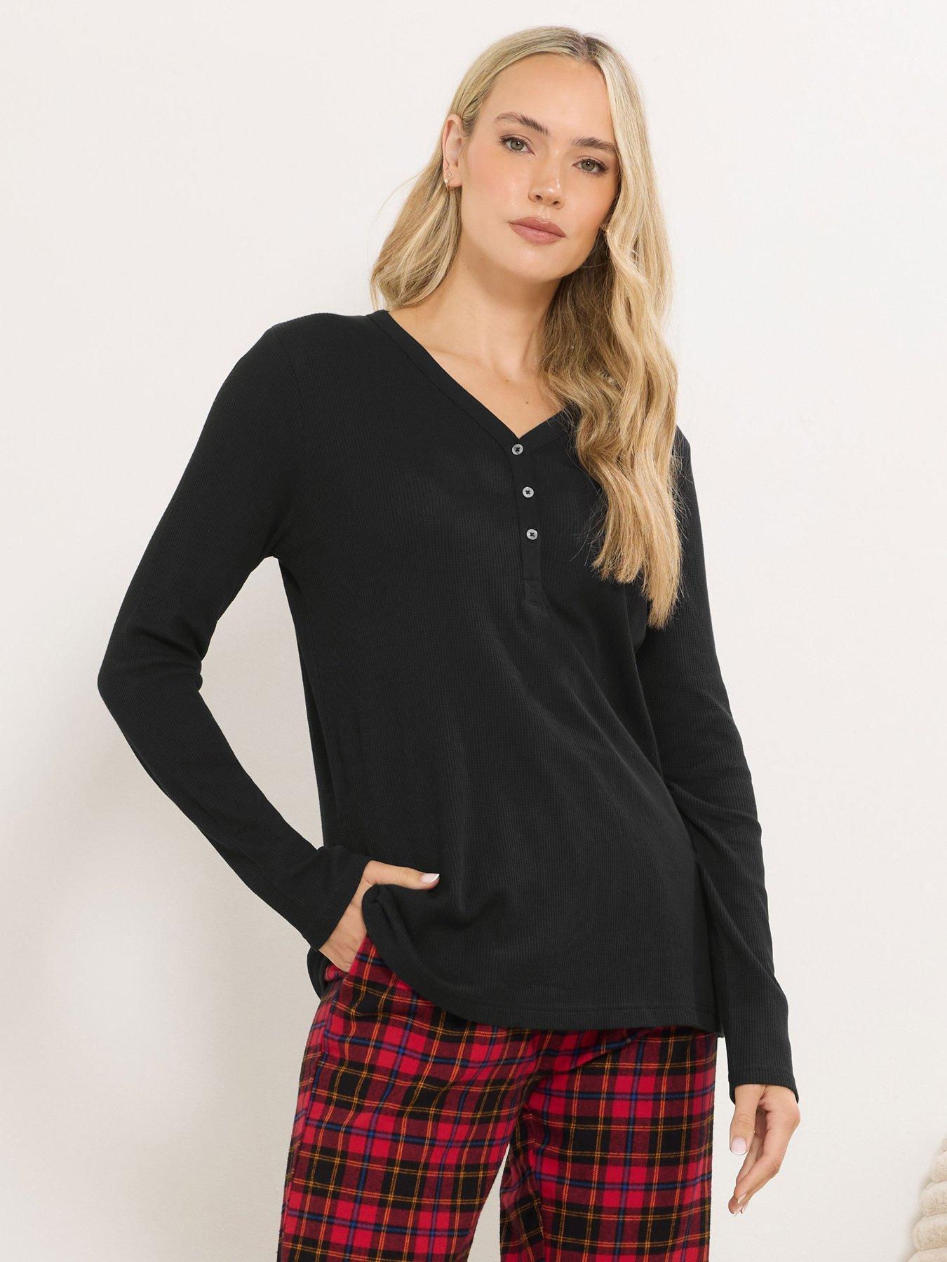 Long Tall Sally Sleeve Waffle Pyjama Top - Black