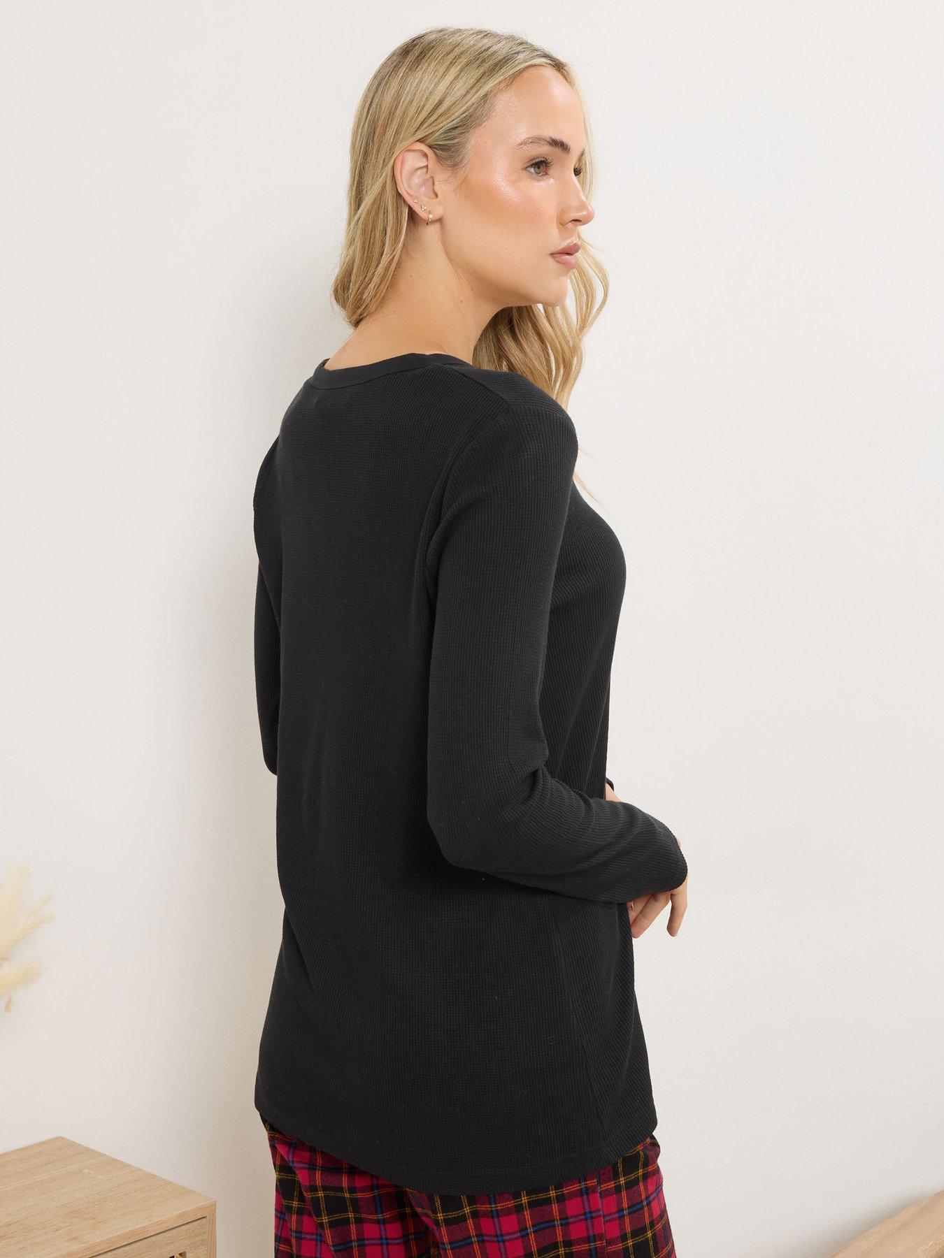 long-tall-sally-sleeve-waffle-pyjama-top-blackstillFront
