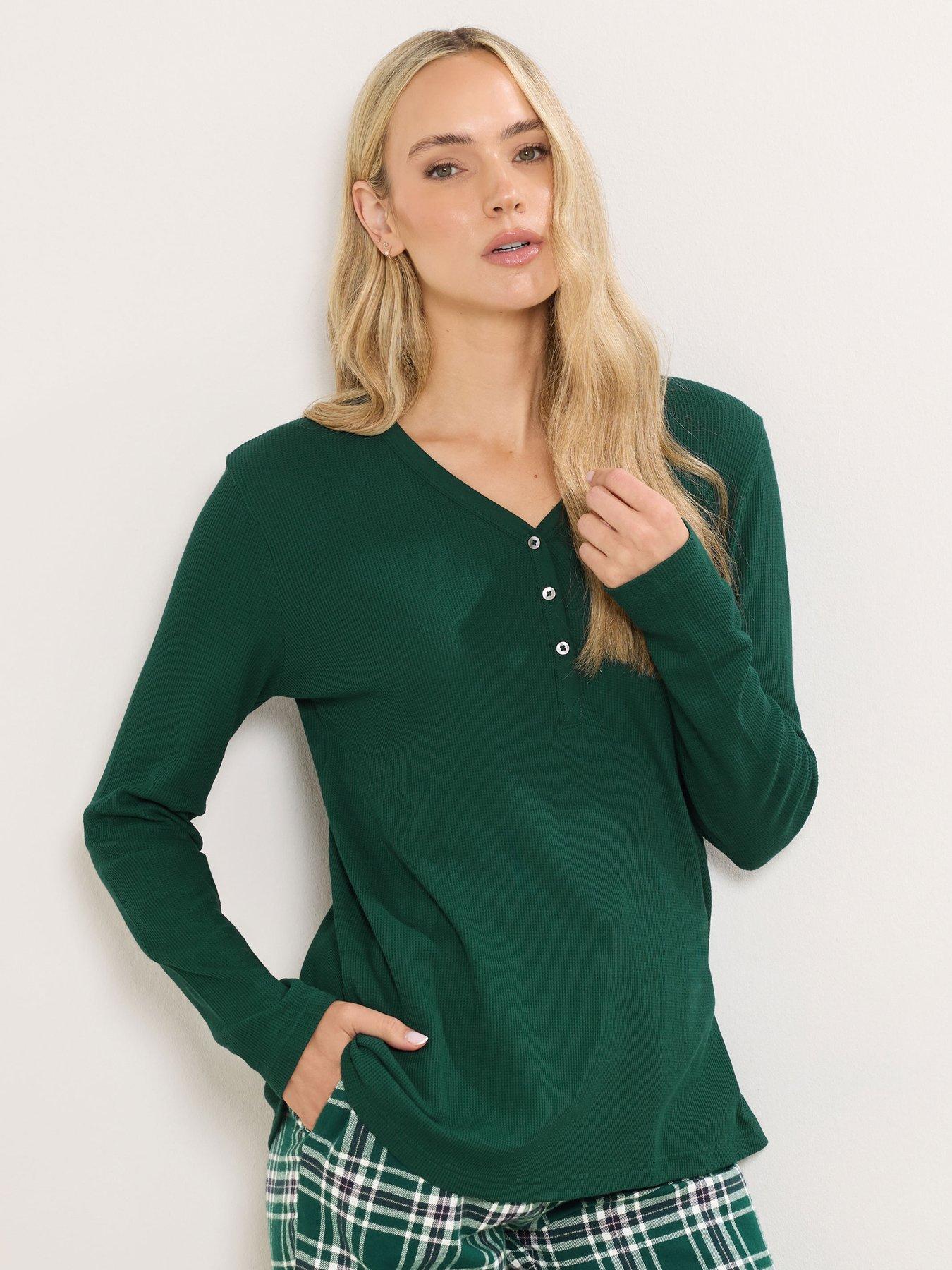 Long Tall Sally Sleeve Waffle Pj Top - Green