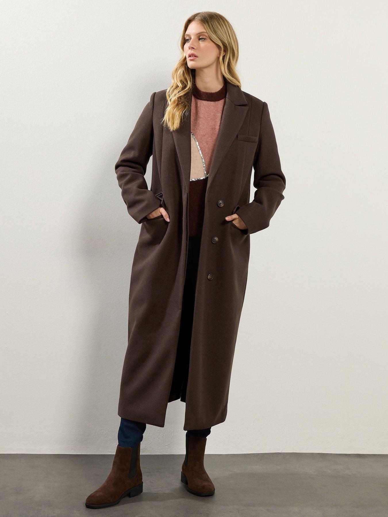 Image 3 of 4 of Long Tall Sally Longline Coat - Brown