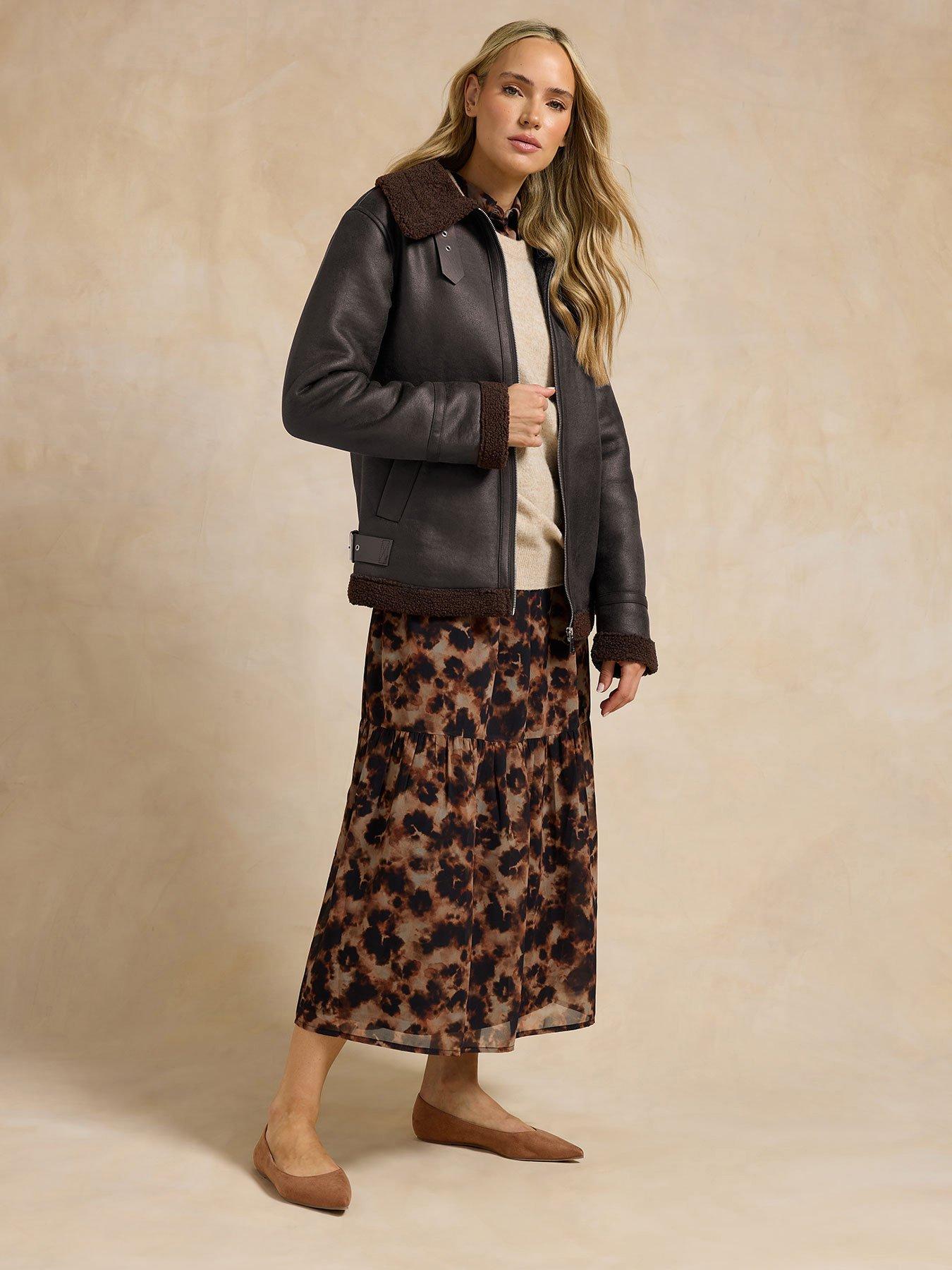 Image 1 of 4 of Long Tall Sally Taped Seam Aviator Jacket - Brown