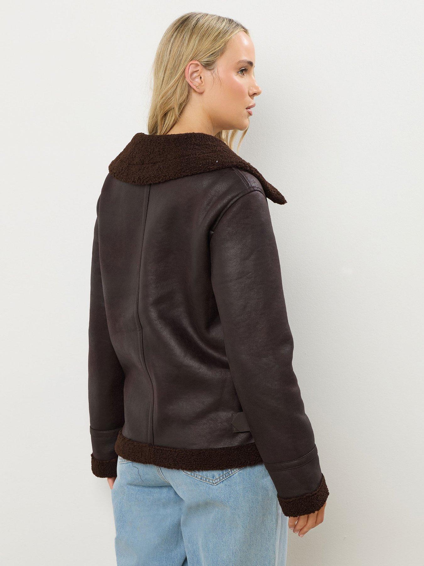 Image 2 of 4 of Long Tall Sally Taped Seam Aviator Jacket - Brown