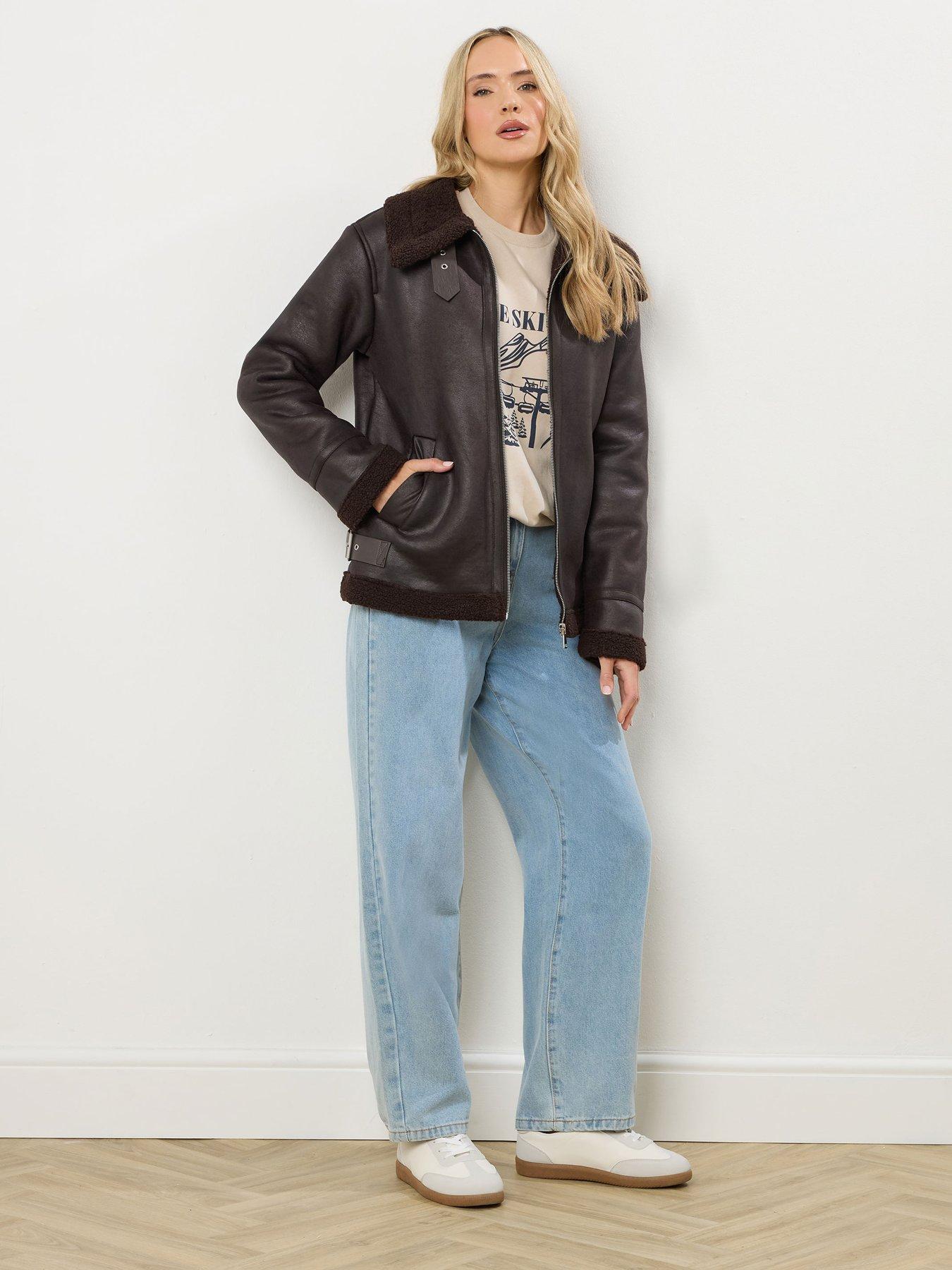 Image 3 of 4 of Long Tall Sally Taped Seam Aviator Jacket - Brown