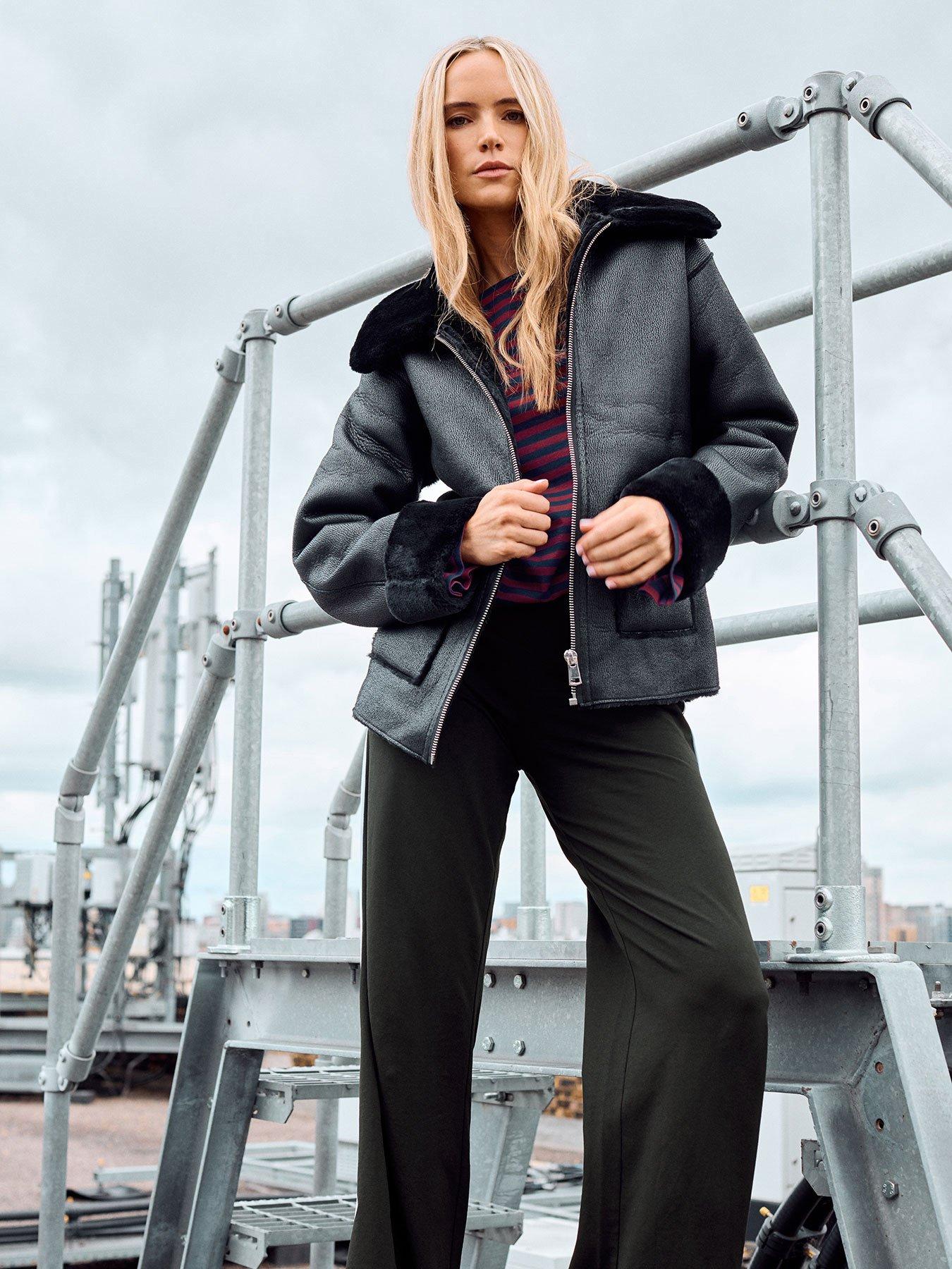 Long Tall Sally Faux Fur Trim Zip Through Jacket - Black