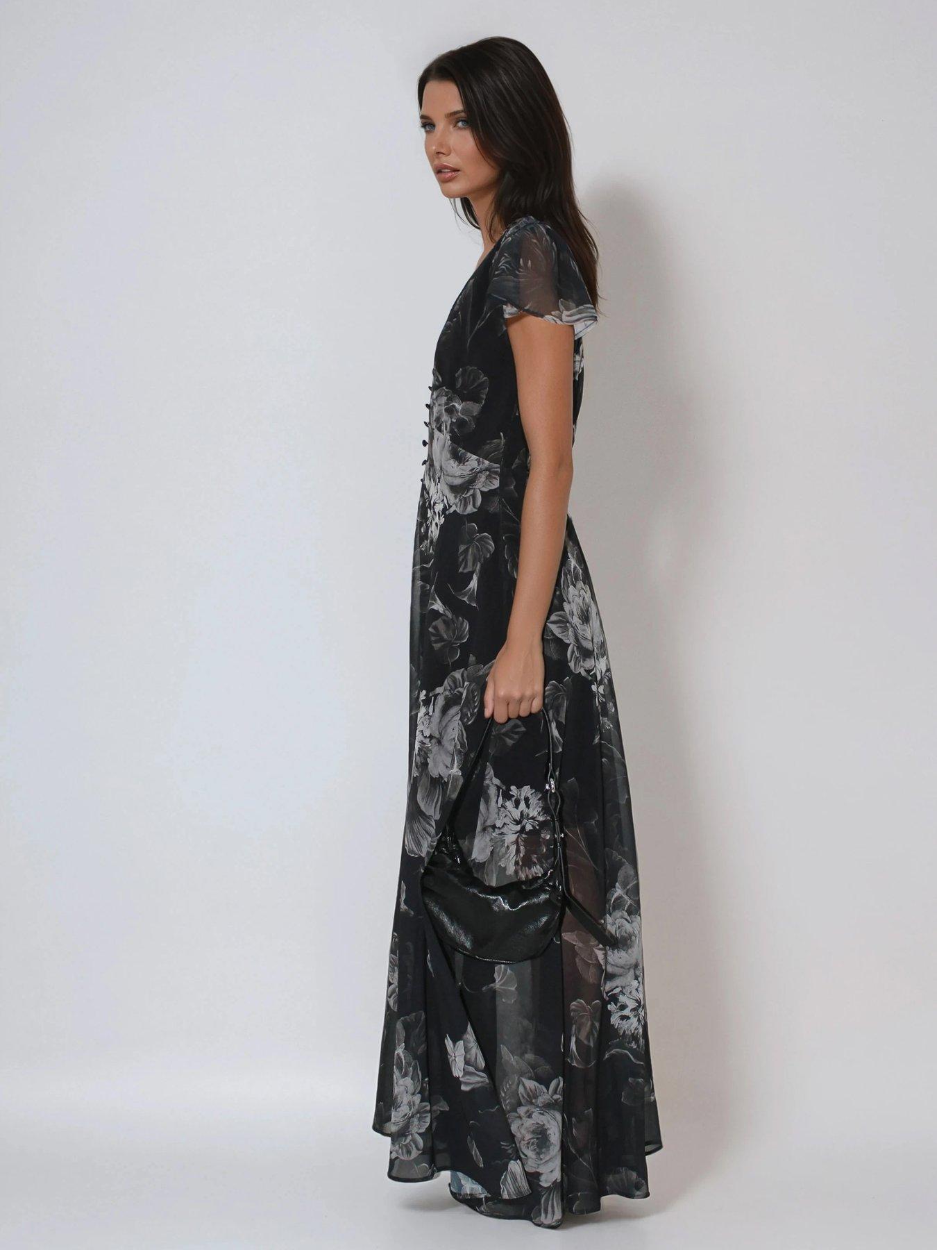 Image 4 of 5 of Religion Indium Maxi Tea Dress With Feminine Button Detail In Vintage Nude Floral On Washed Black - Black