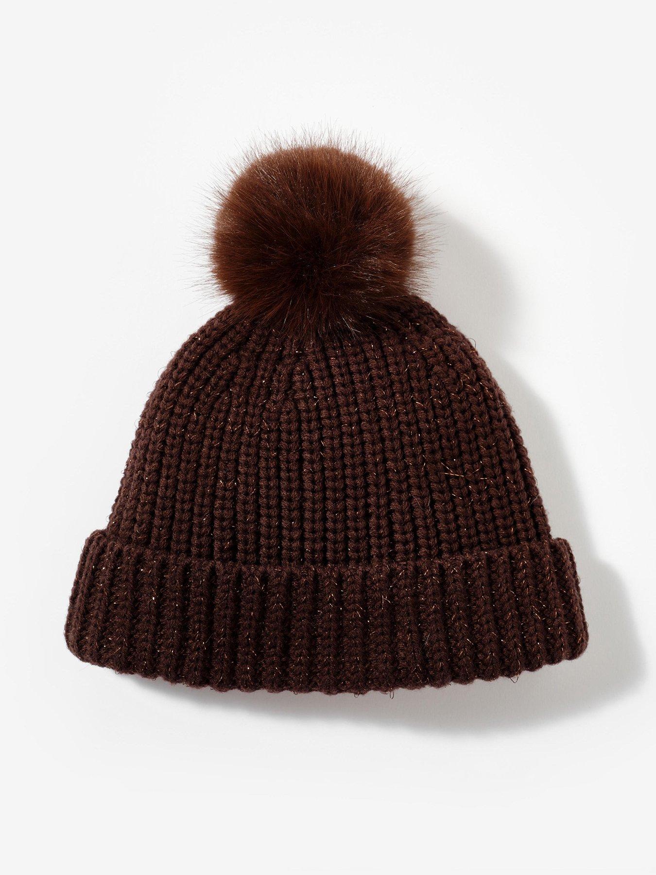 Image 1 of 2 of Mint Velvet Chocolate Knit Pom Hat - Brown