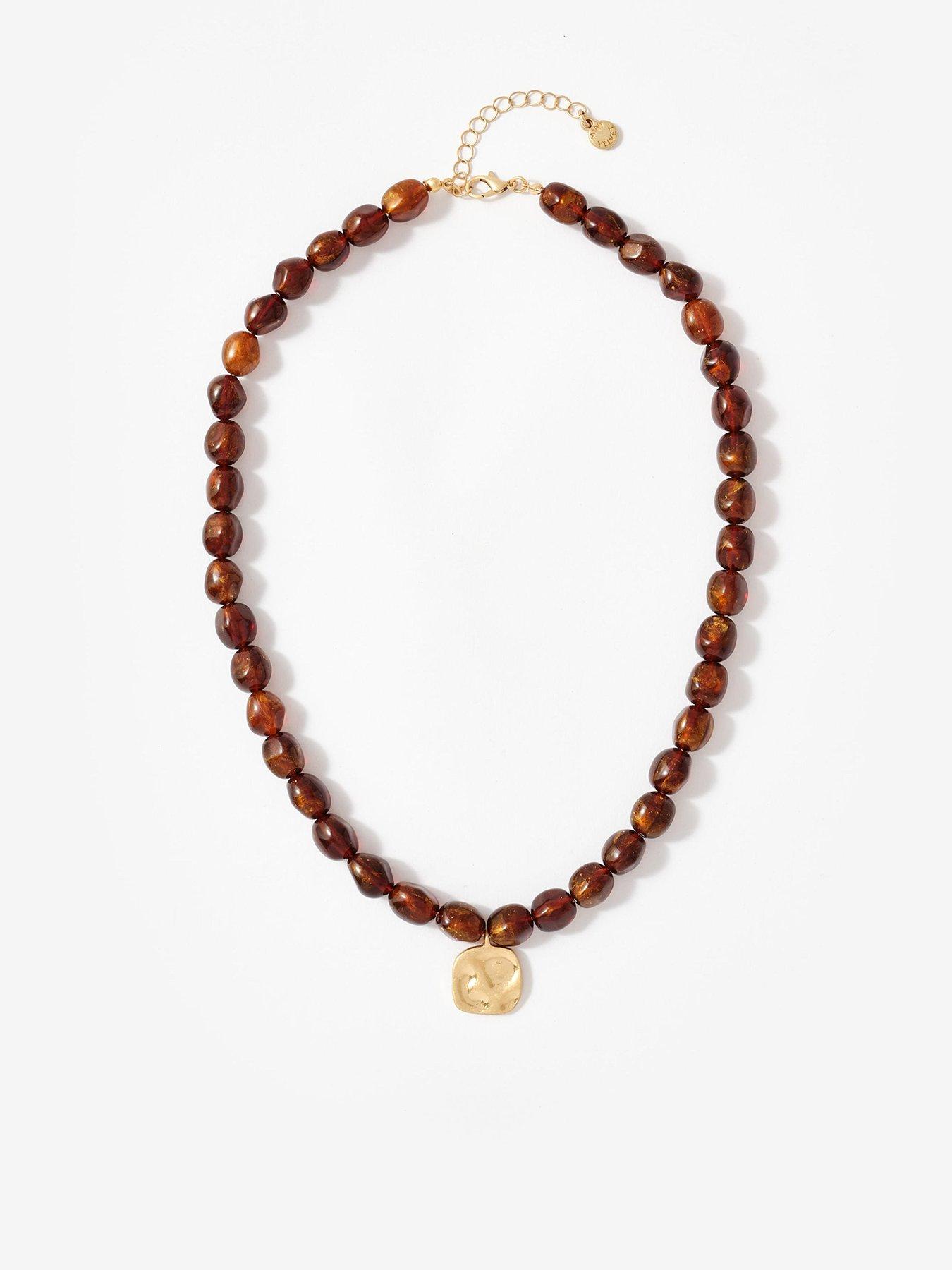 Image 1 of 4 of Mint Velvet Beaded Charm Necklace - Brown