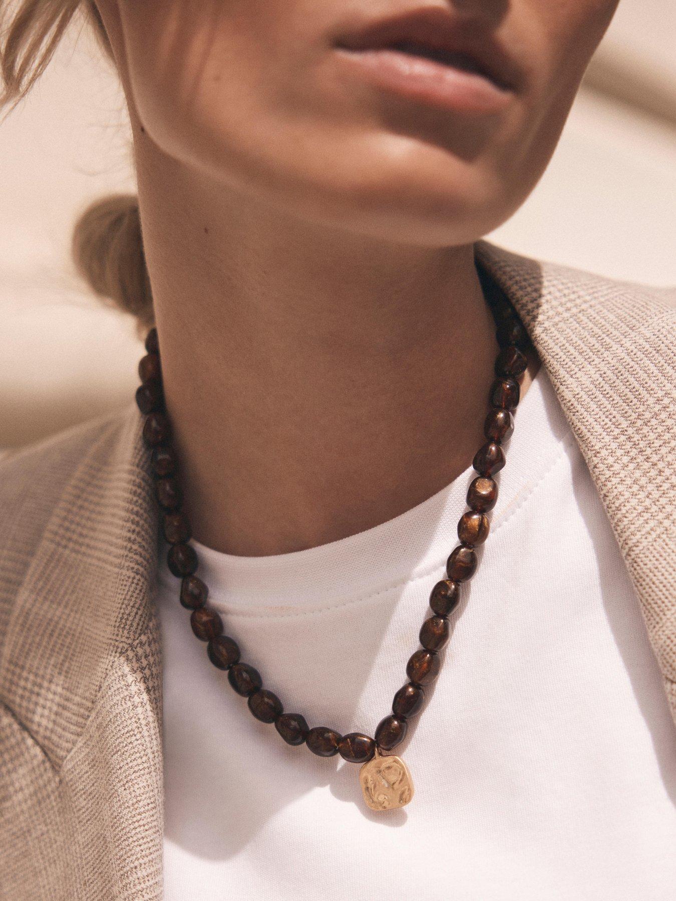 Image 2 of 4 of Mint Velvet Beaded Charm Necklace - Brown