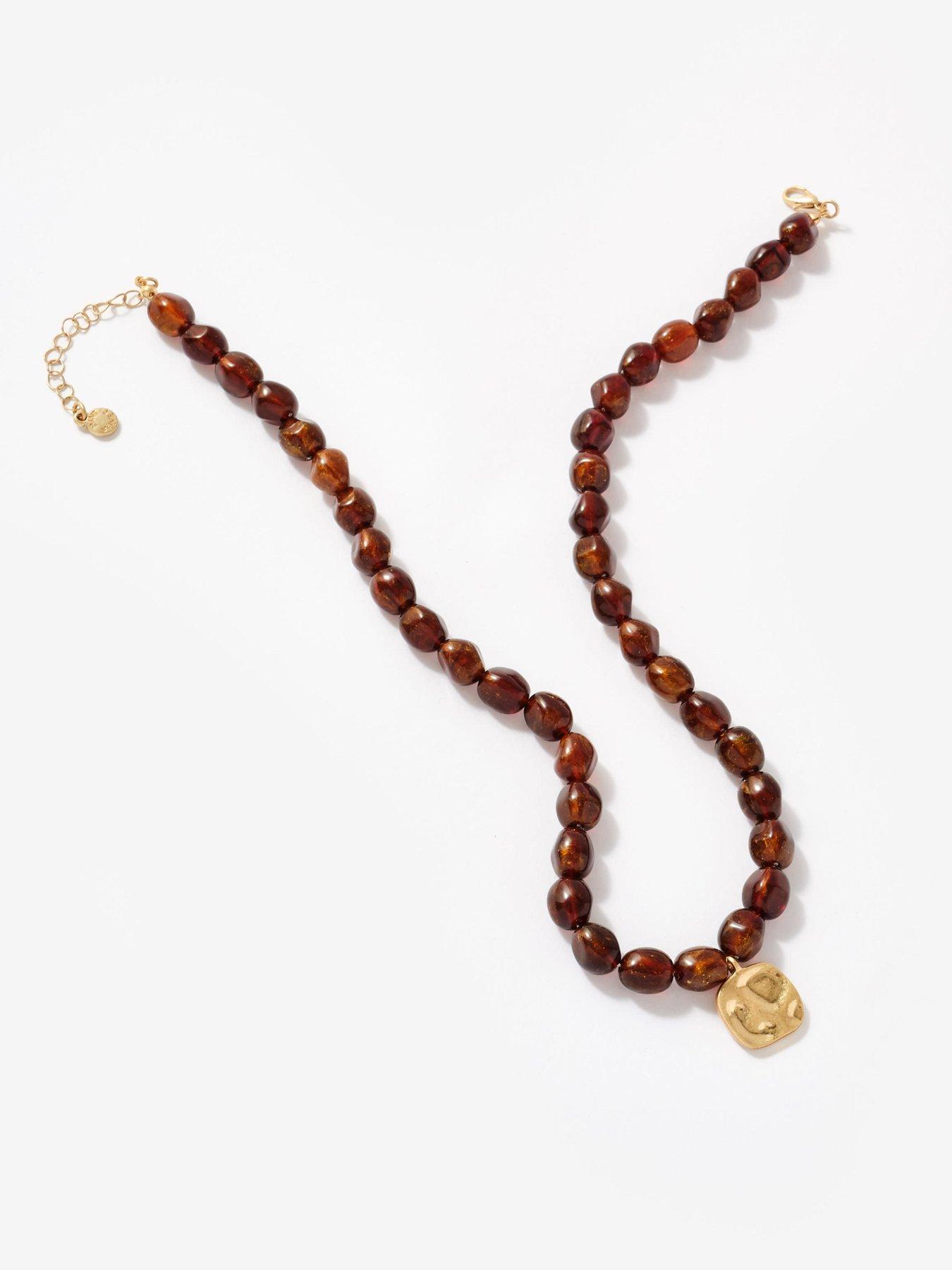 Image 3 of 4 of Mint Velvet Beaded Charm Necklace - Brown