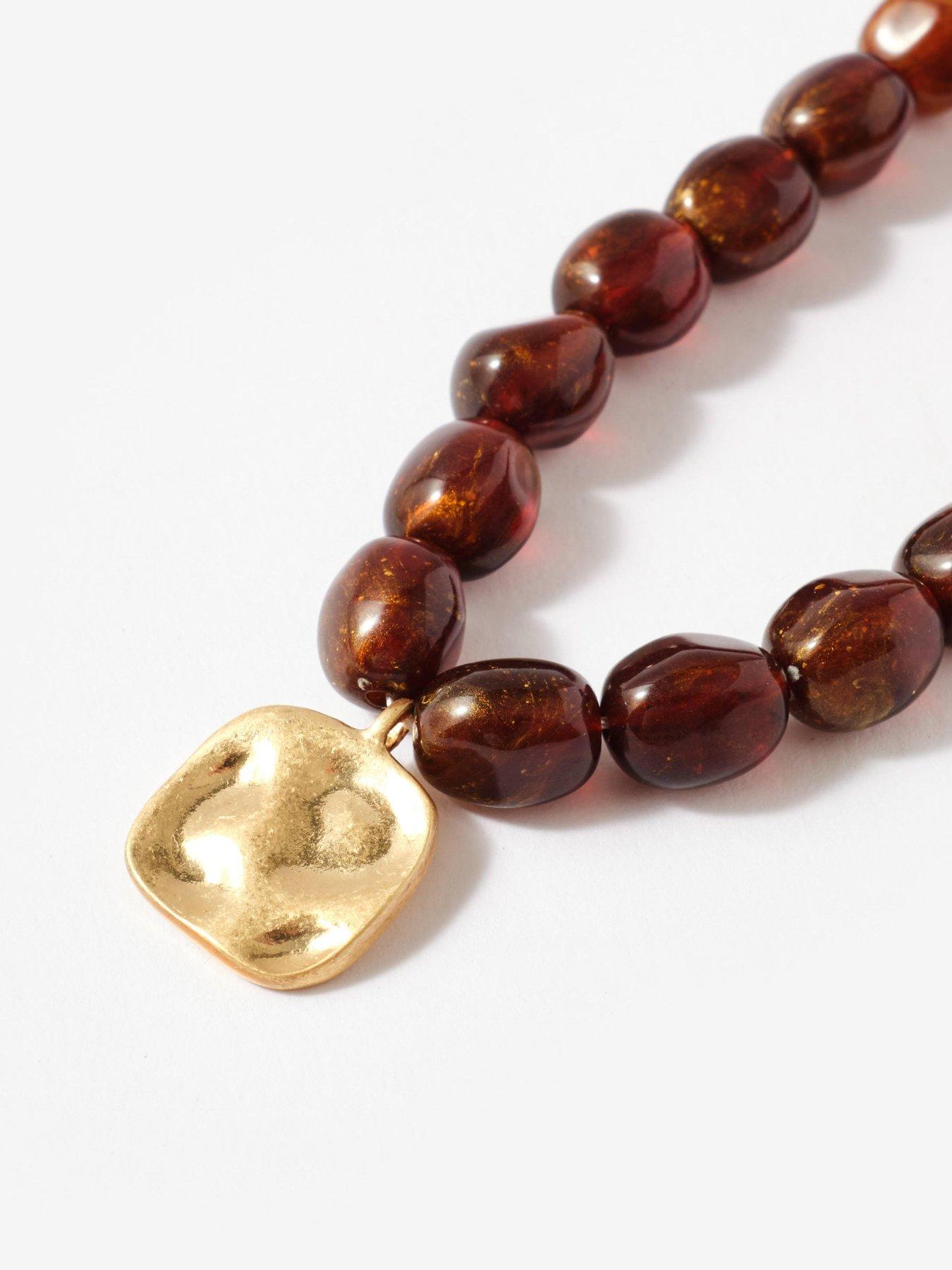Image 4 of 4 of Mint Velvet Beaded Charm Necklace - Brown