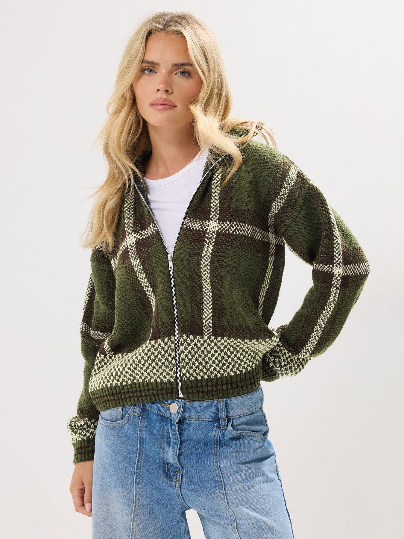 PixieGirl Petite Check Zip Thru Cardigan - Brown