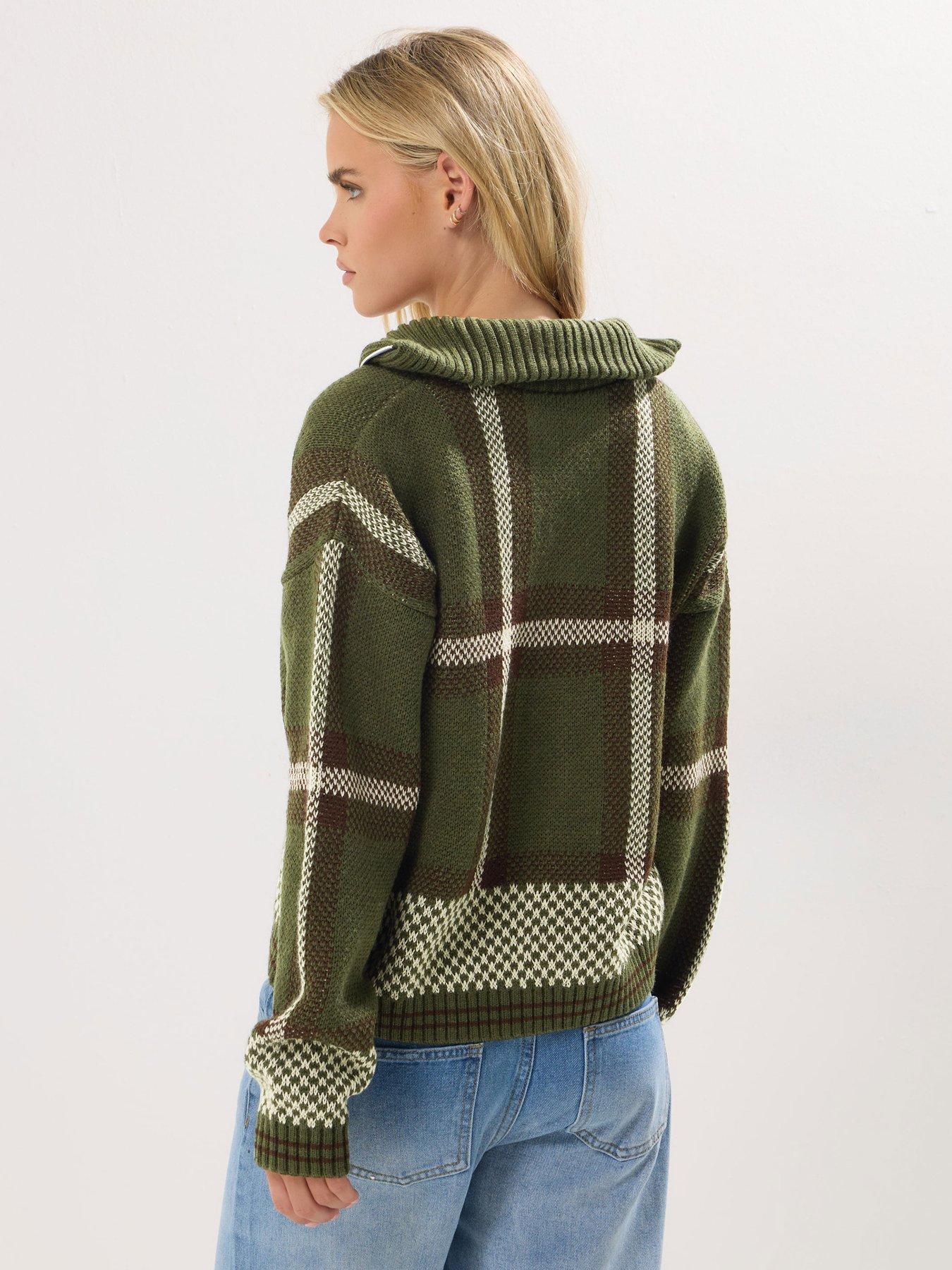 pixiegirl-petite-check-zip-thru-cardigan-brownstillFront