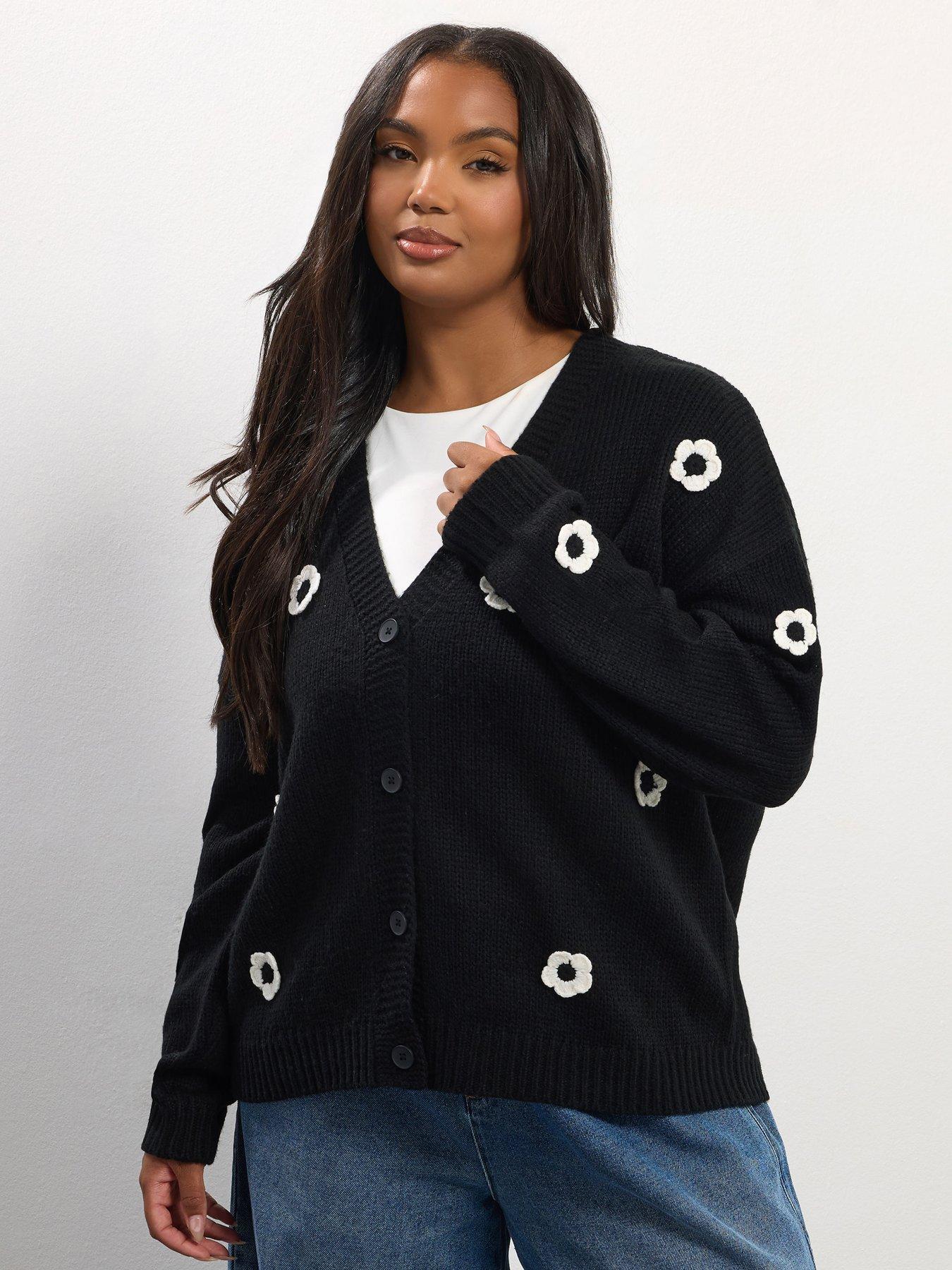 yours-curve-flower-detail-cardigan-black