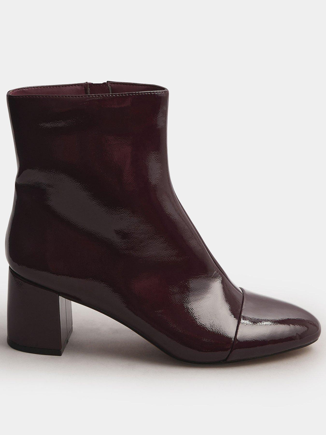 Yours Patent Block Heel Boot - Red