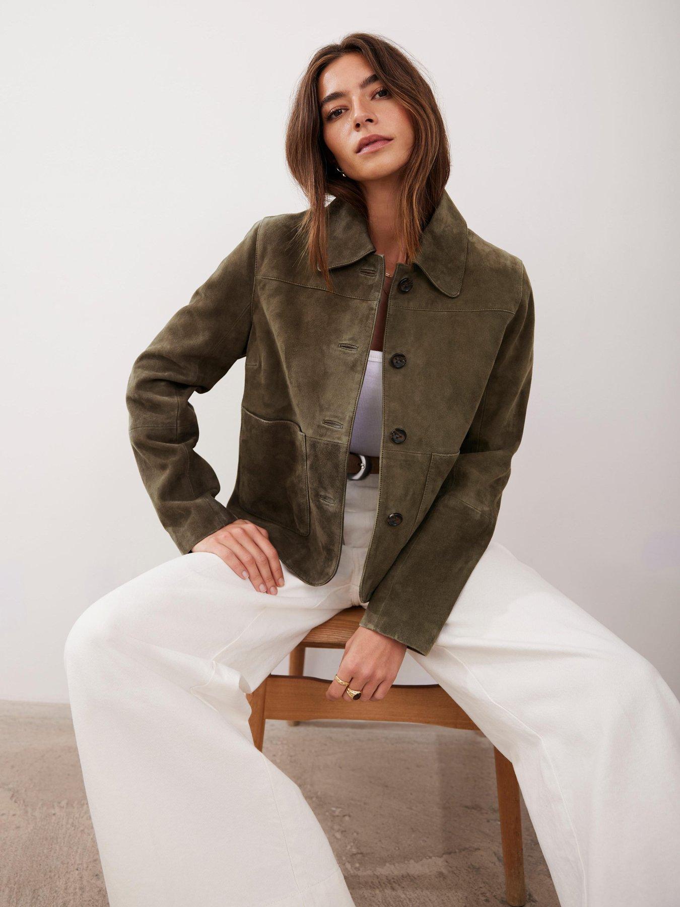 Mint Velvet Khaki Suede Pocket Jacket - Green