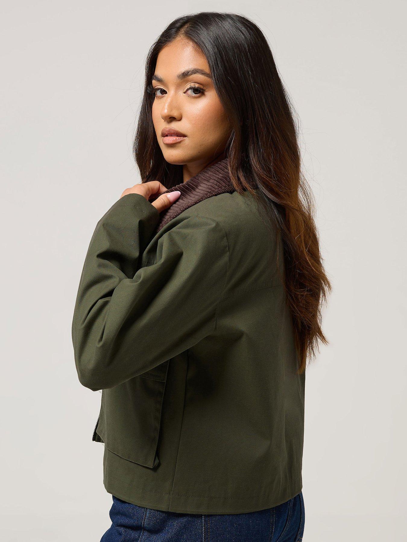 pixiegirl-petite-contrast-cord-collar-barn-jacket-greenstillFront