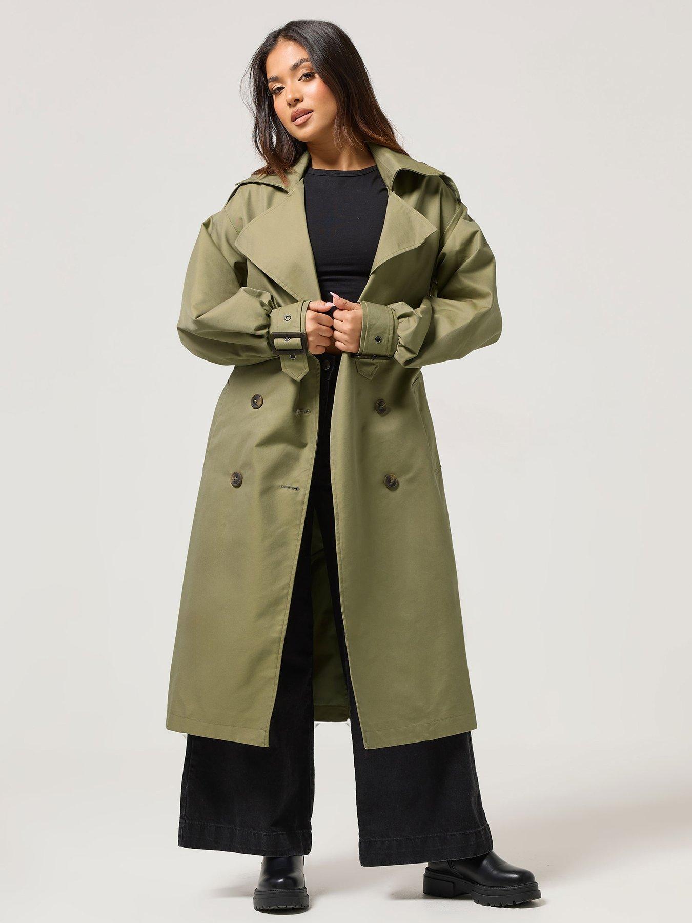 PixieGirl Petite Balloon Sleeve Trench Coat - Green