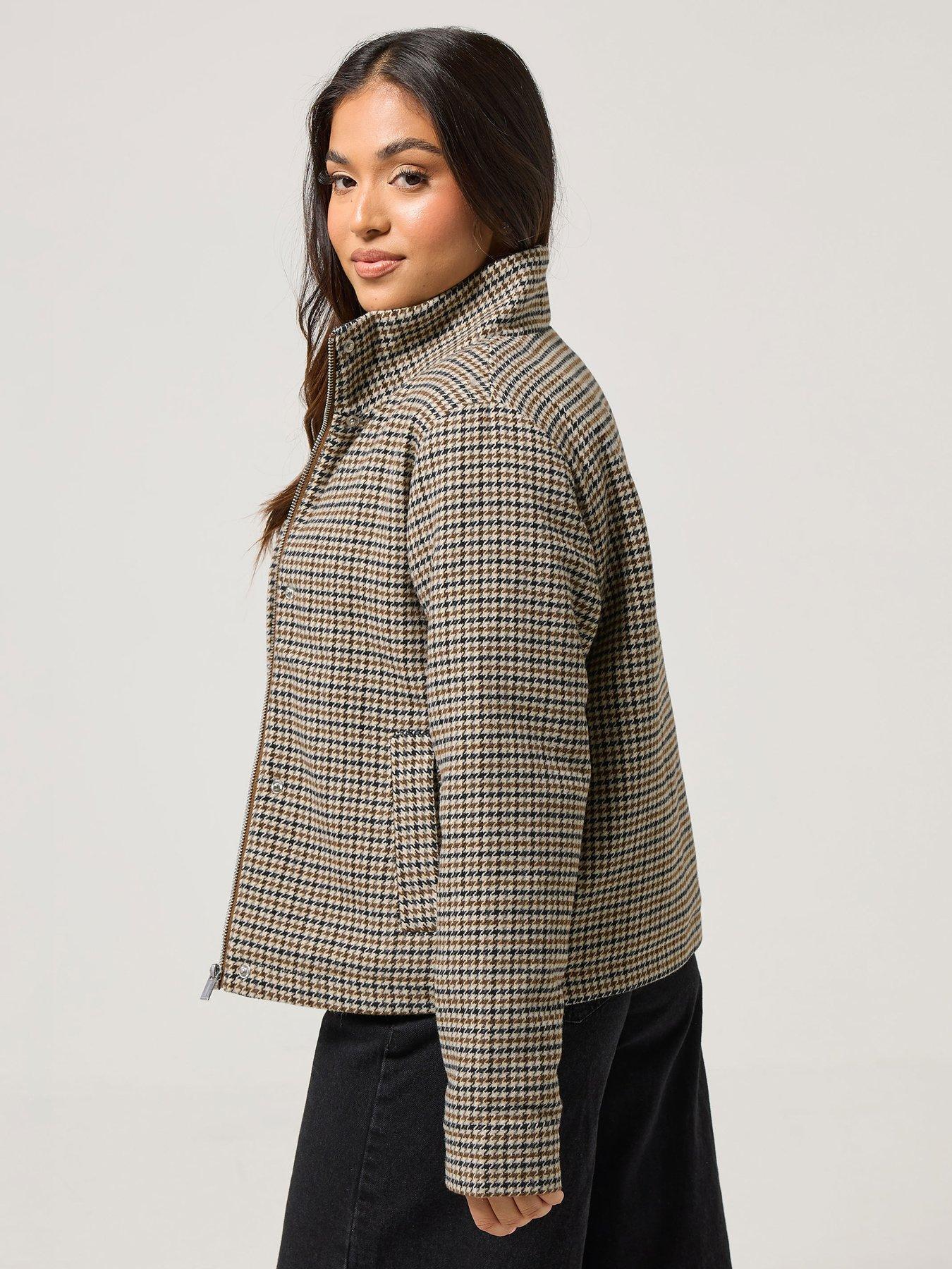 pixiegirl-petite-check-funnel-neck-jacket-brownstillFront