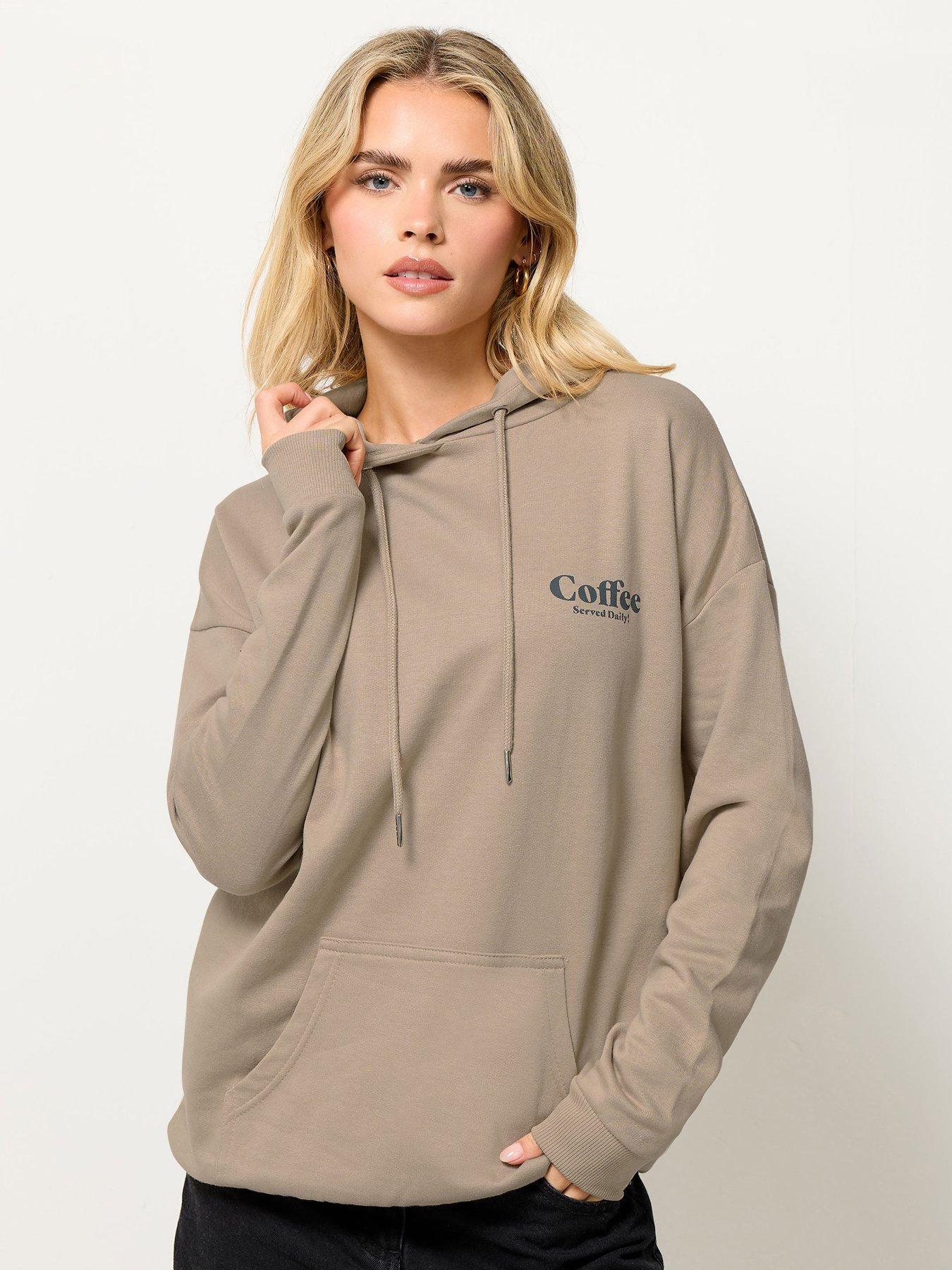 PixieGirl Petite Coffee Slogan Hoodie - Natural