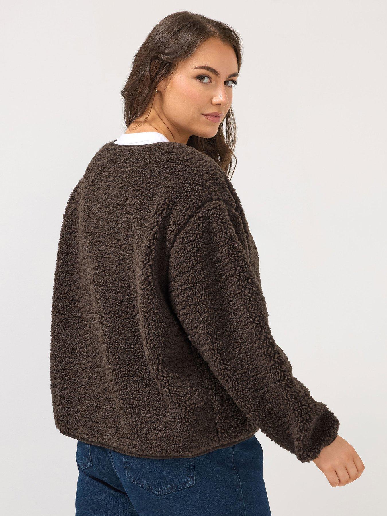 yours-curve-collarless-popper-fleece-jacket-brownback