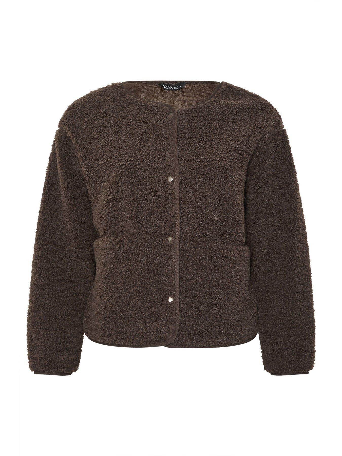 yours-curve-collarless-popper-fleece-jacket-browndetail