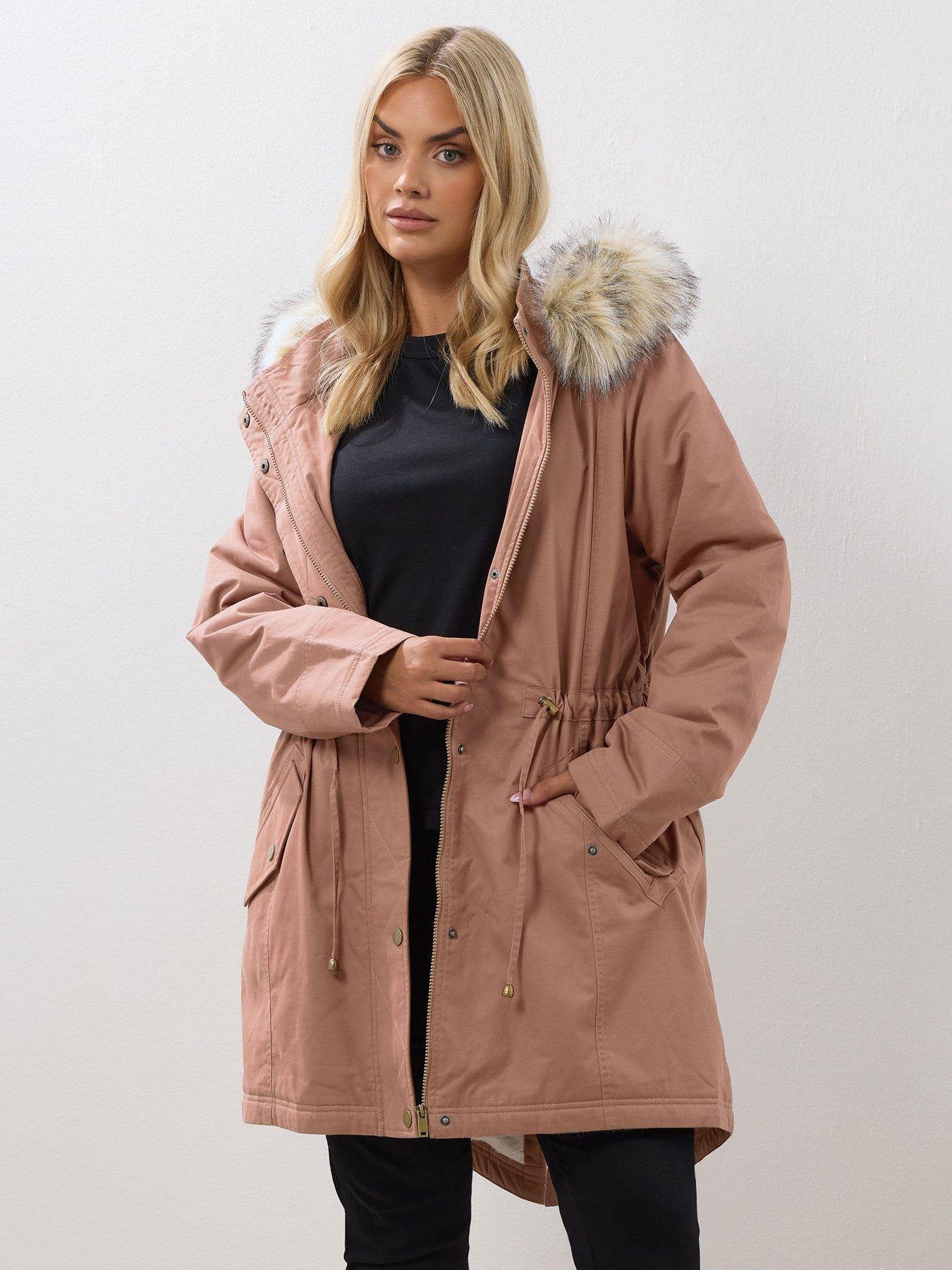 yours-curve-faux-fur-trim-parka-pink