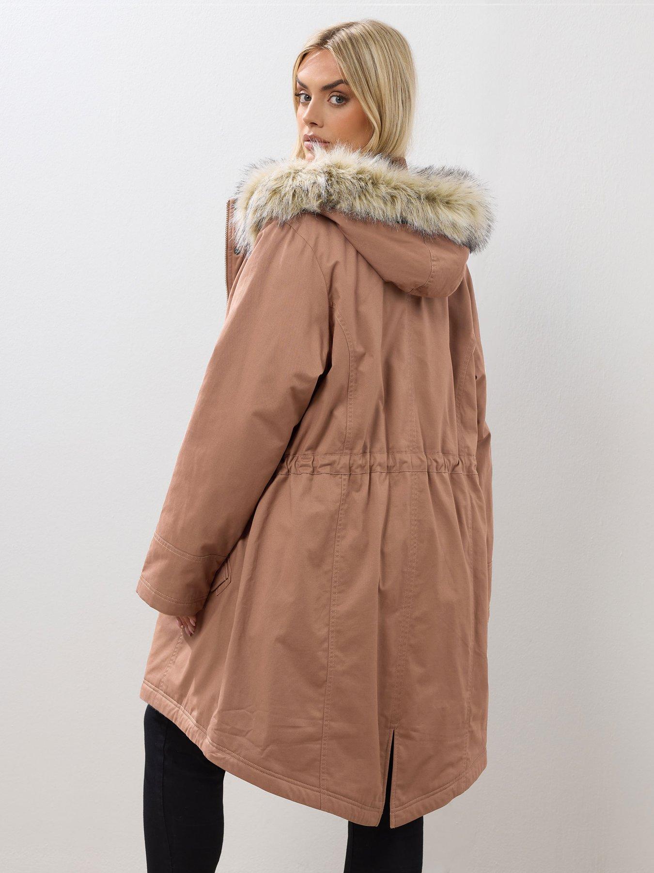 yours-curve-faux-fur-trim-parka-pinkstillFront
