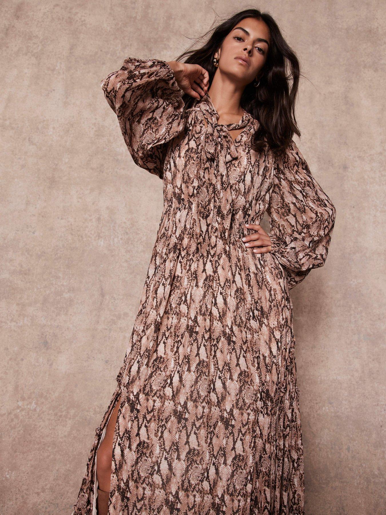 Mint Velvet Snake Print Dress - Brown