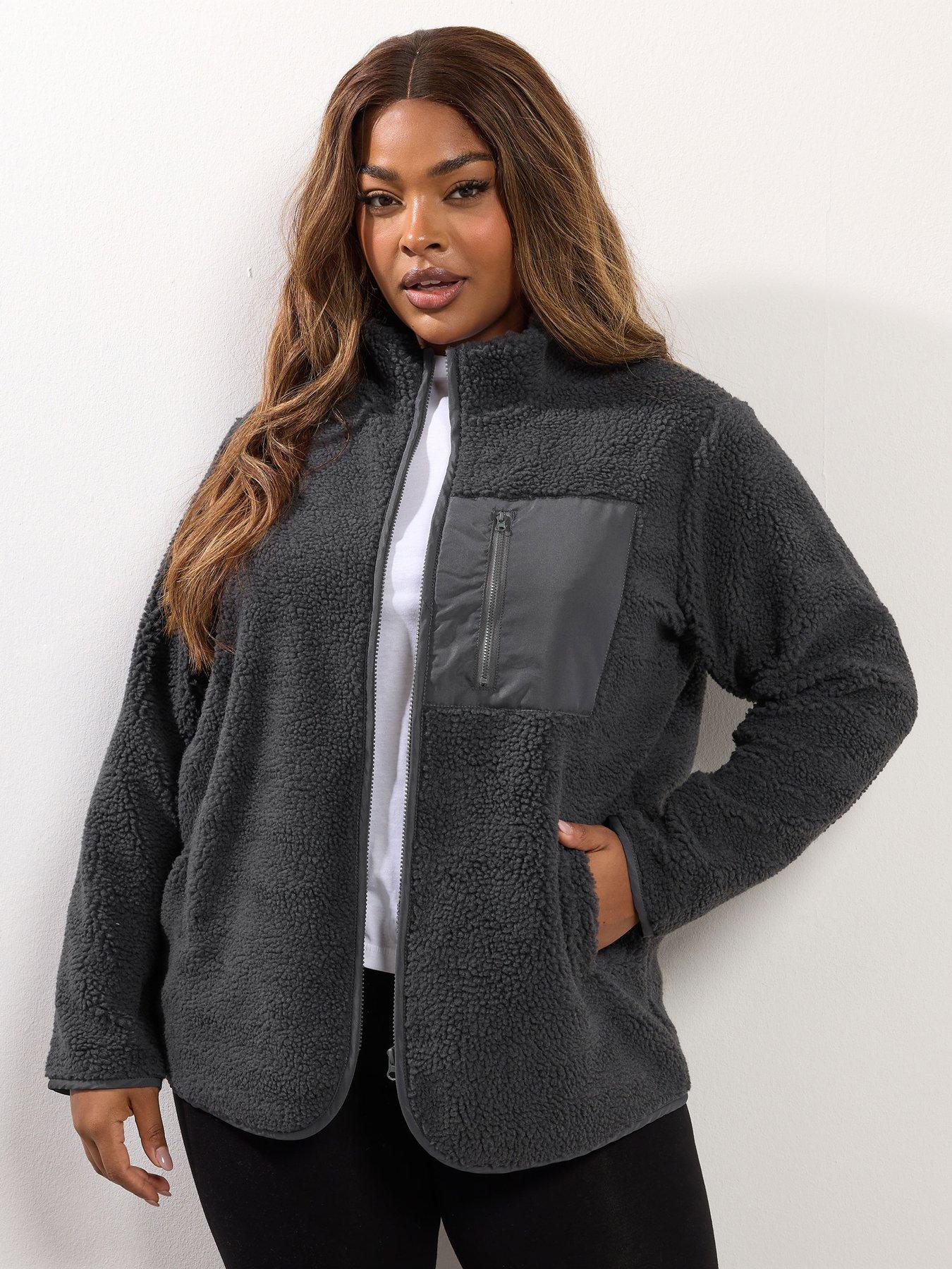 Yours Curve Borg Nylon Pocket Fleece - Grey