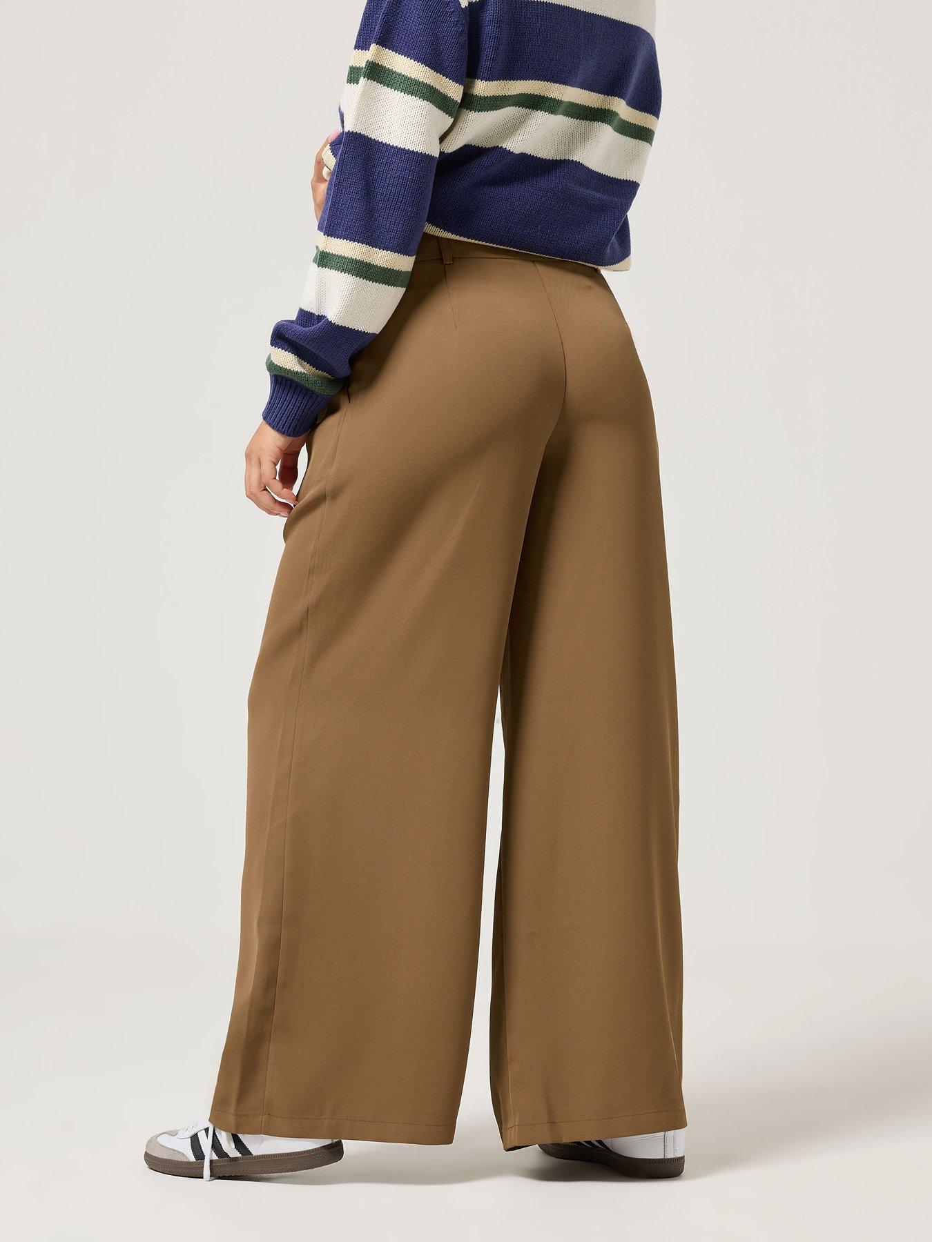 Image 2 of 4 of PixieGirl Petite Pleat Front Wide Leg Dad Trouser - Brown