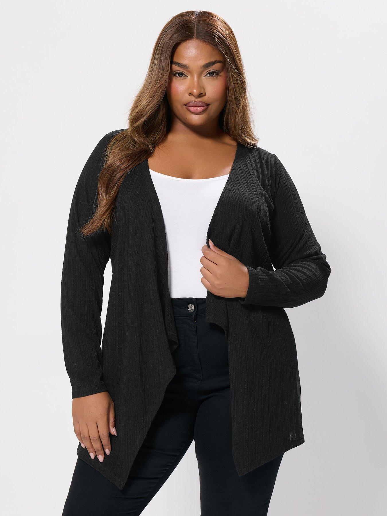 Yours Curve Waterfall Cardigan - Black