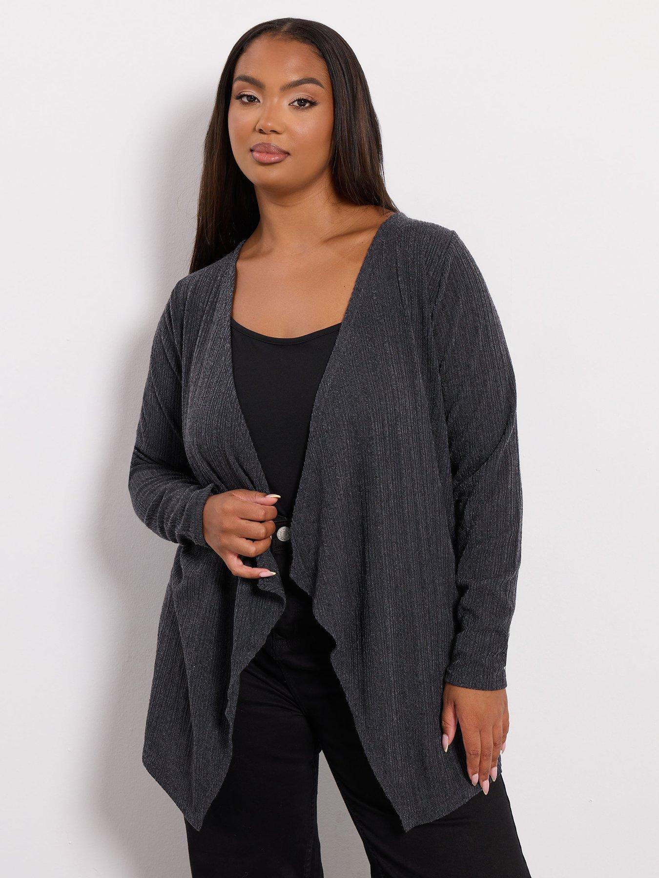 Image 1 of 4 of Yours Curve Waterfall Cardigan - Grey