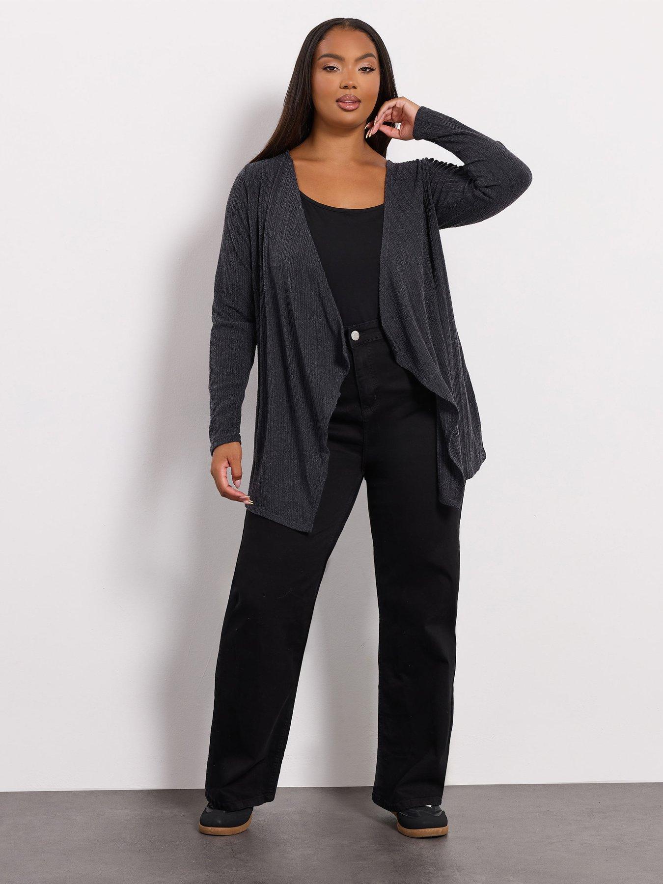 Image 3 of 4 of Yours Curve Waterfall Cardigan - Grey